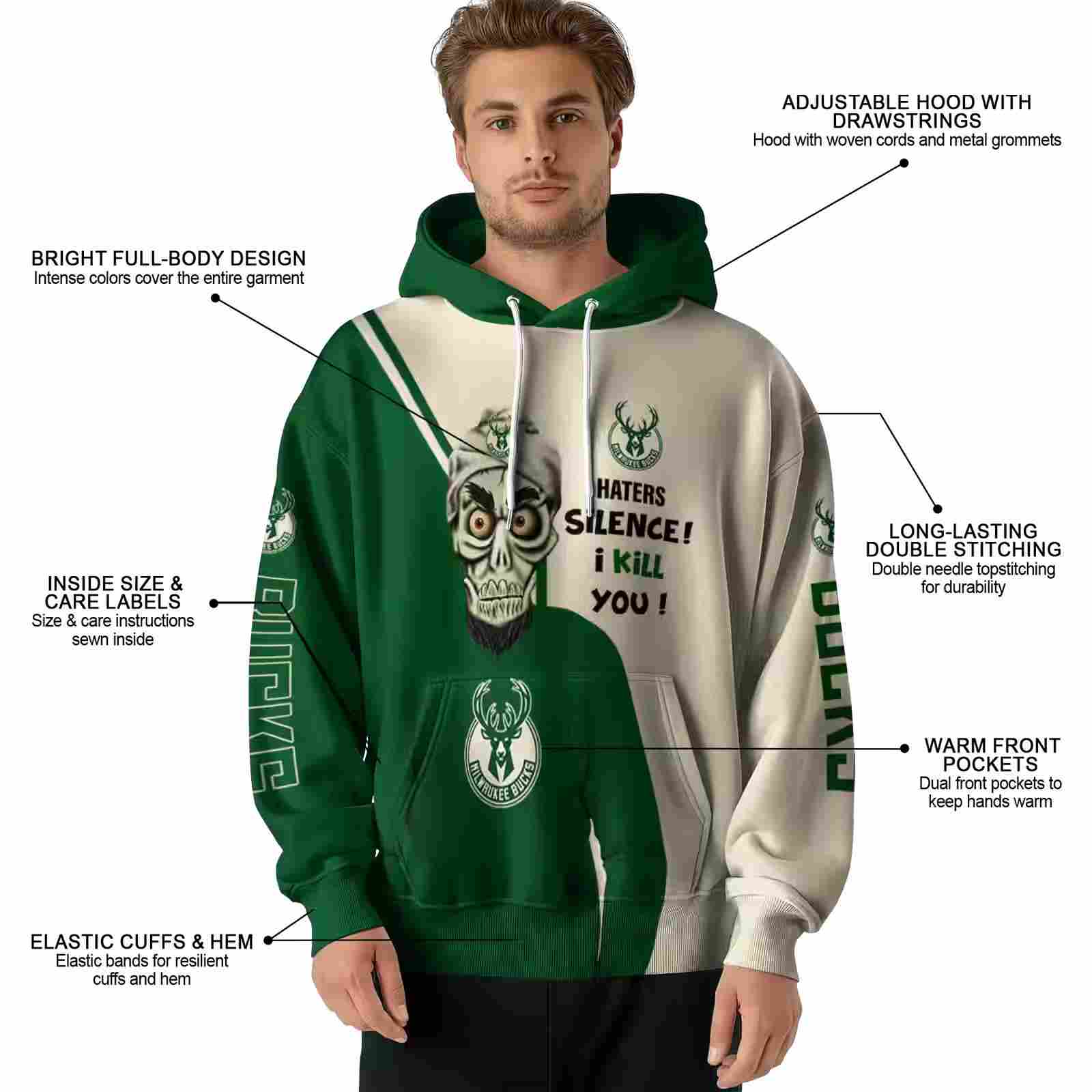 milwaukee bucks achmed skull green hoodie latest model