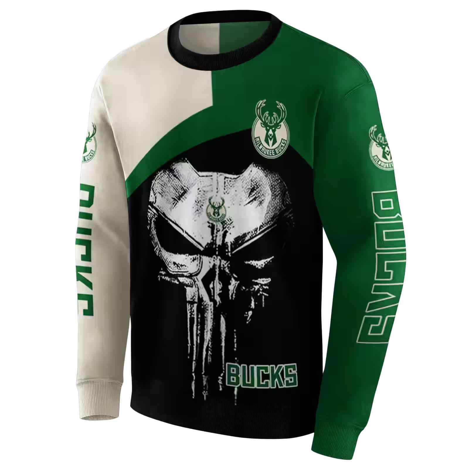 milwaukee bucks skull punisher cream black hoodie new arrival