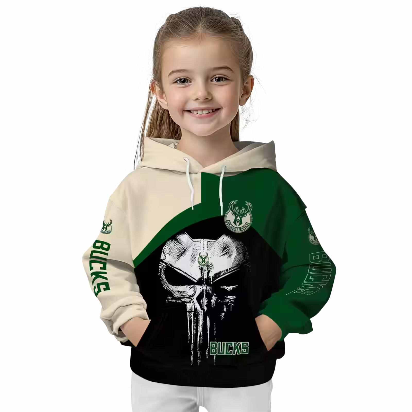 milwaukee bucks skull punisher cream black hoodie top rated