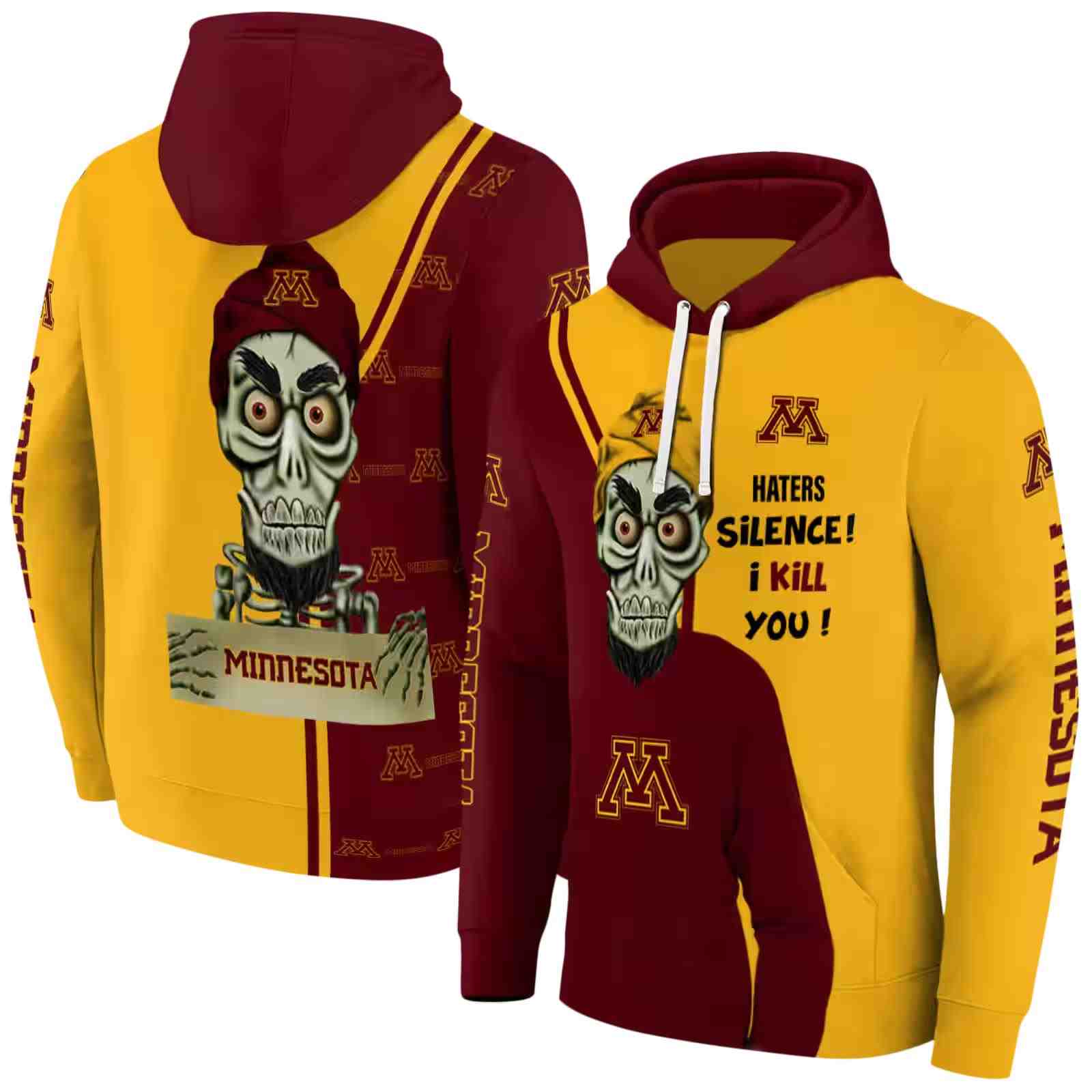 minnesota golden gophers achmed skull maroon hoodie fashion forward