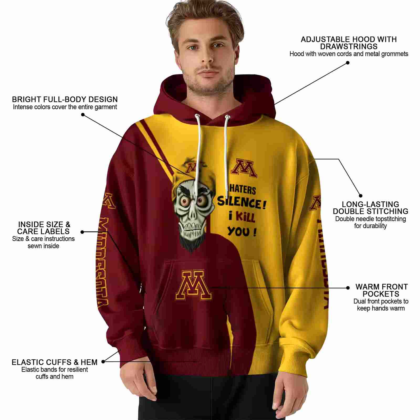 minnesota golden gophers achmed skull maroon hoodie latest model