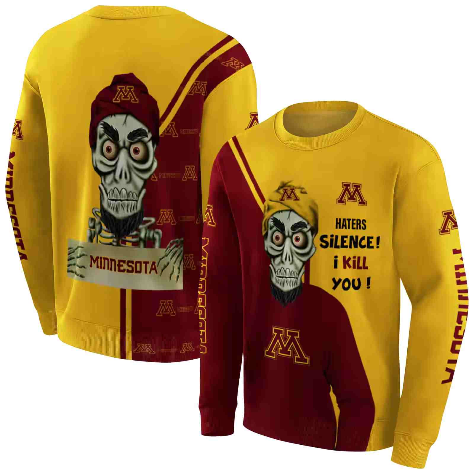 minnesota golden gophers achmed skull maroon hoodie premium grade