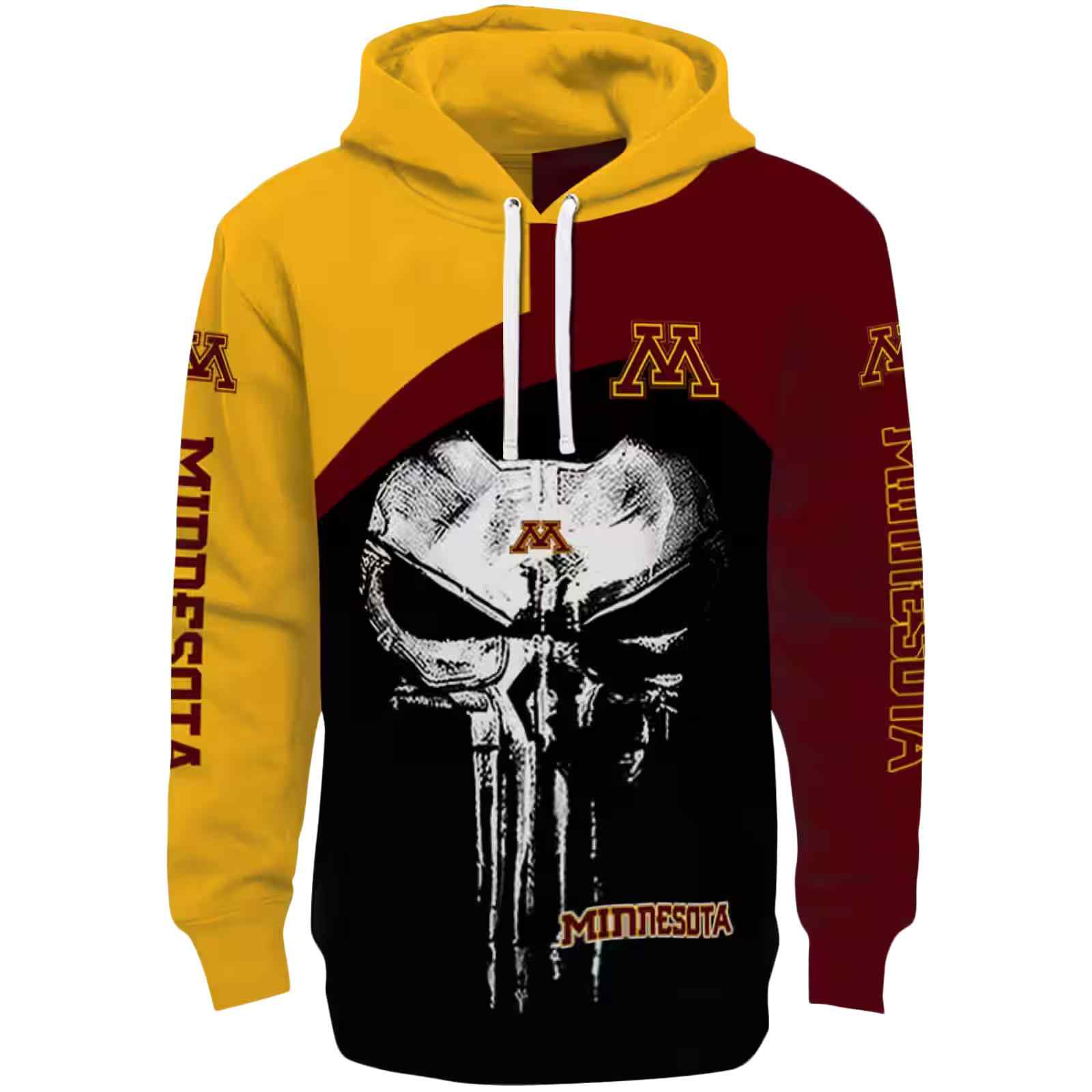 Minnesota Golden Gophers Skull Punisher Gold Black Hoodie