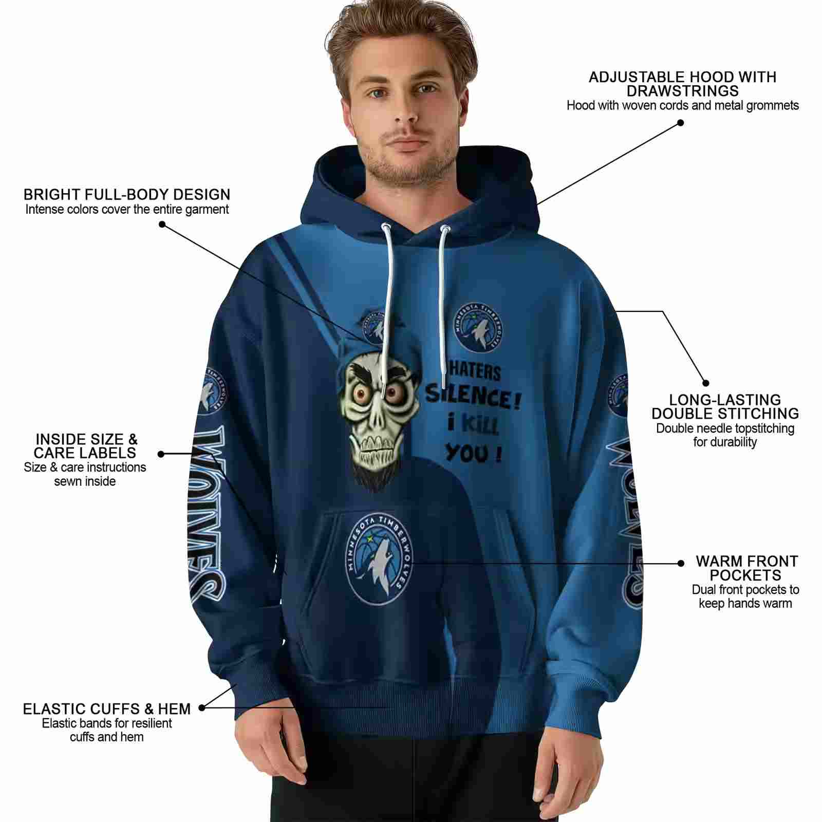 minnesota timberwolves achmed skull midnight blue hoodie latest model