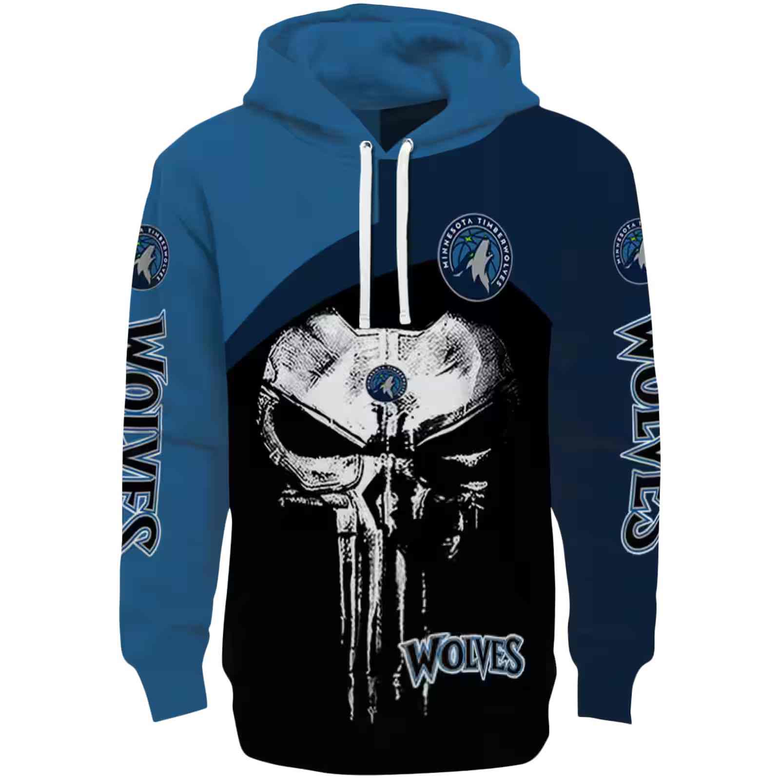 Minnesota Timberwolves Skull Punisher Blue Black Hoodie