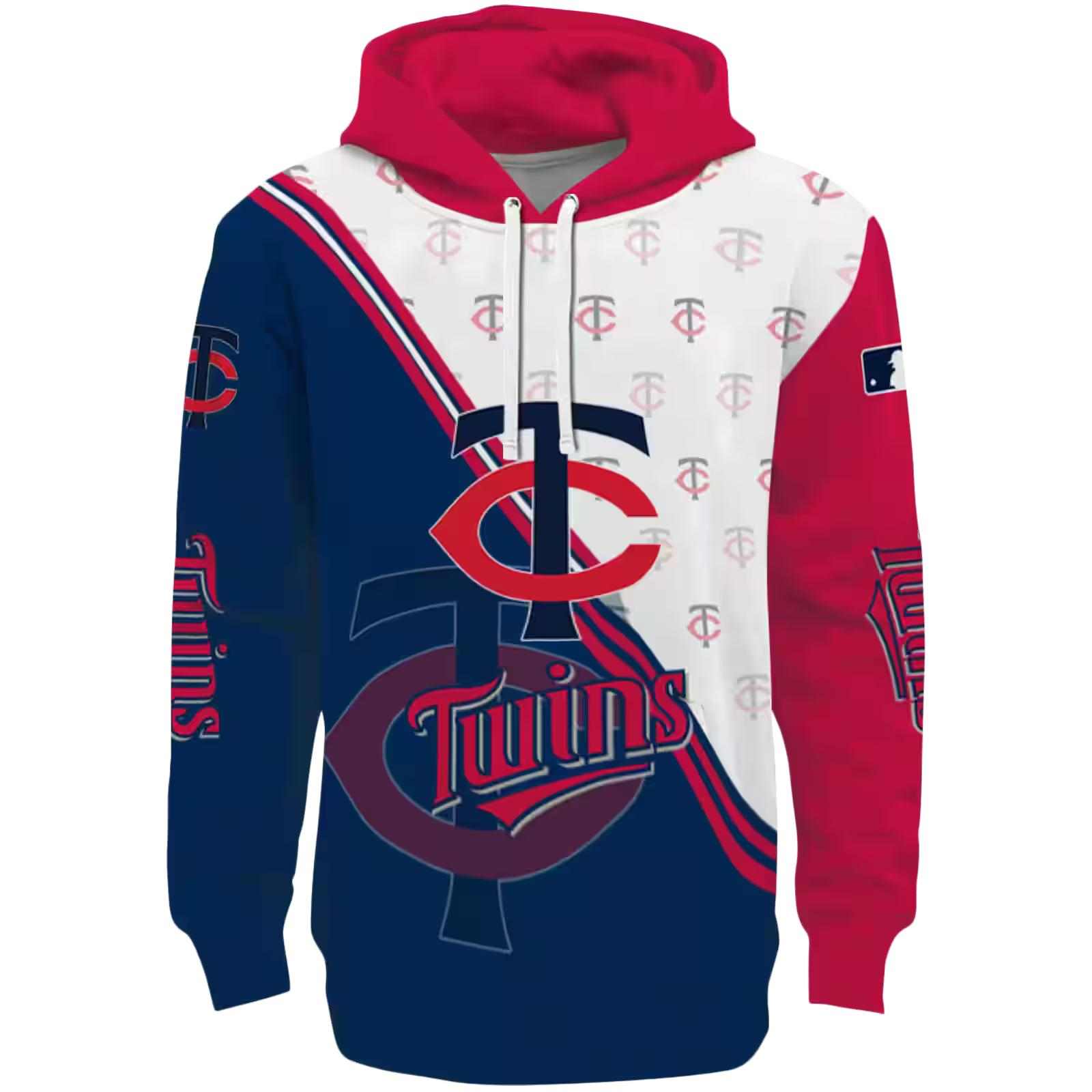 Minnesota Twins Diagonal Stripe Navy White Hoodie