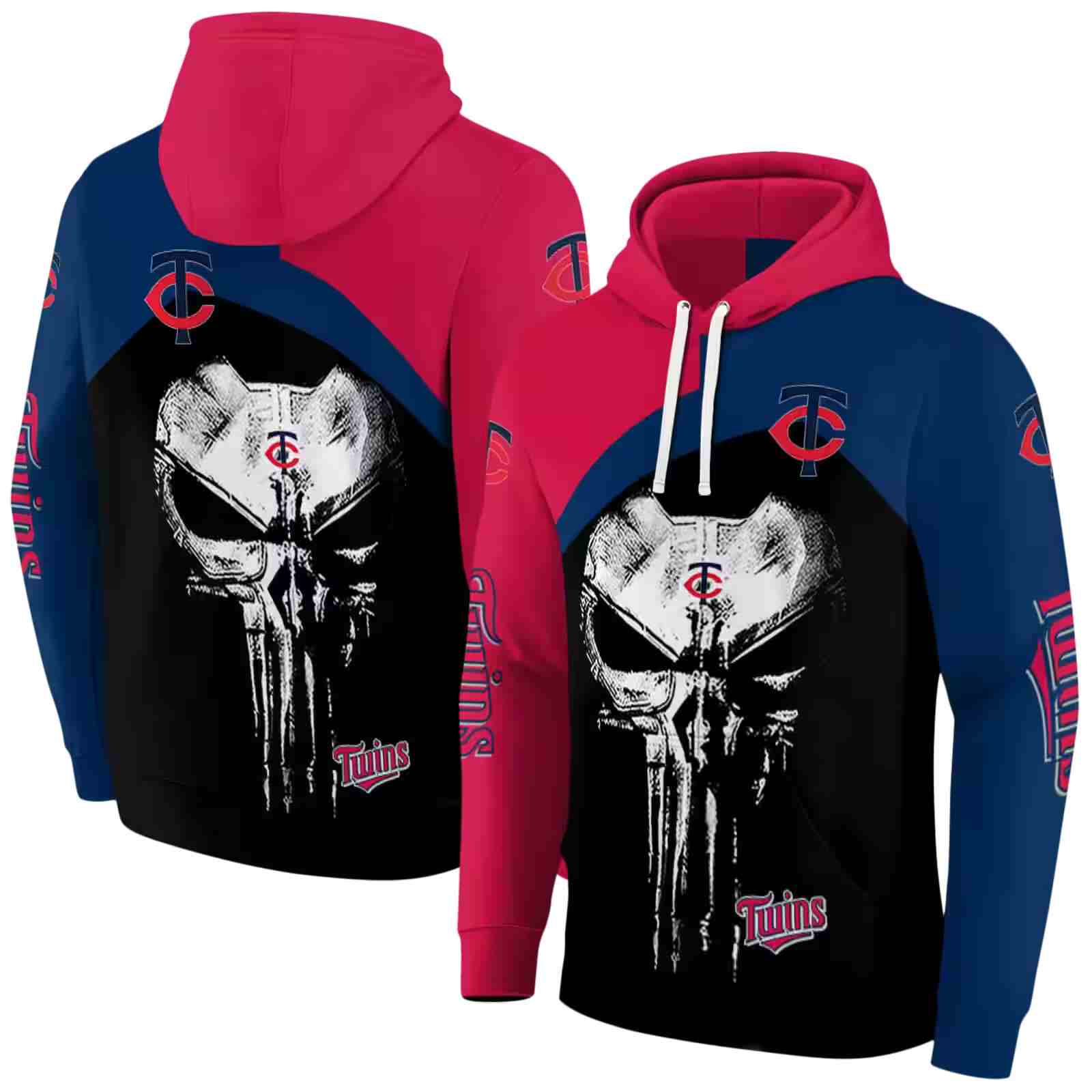 minnesota twins skull punisher red black hoodie fashion forward