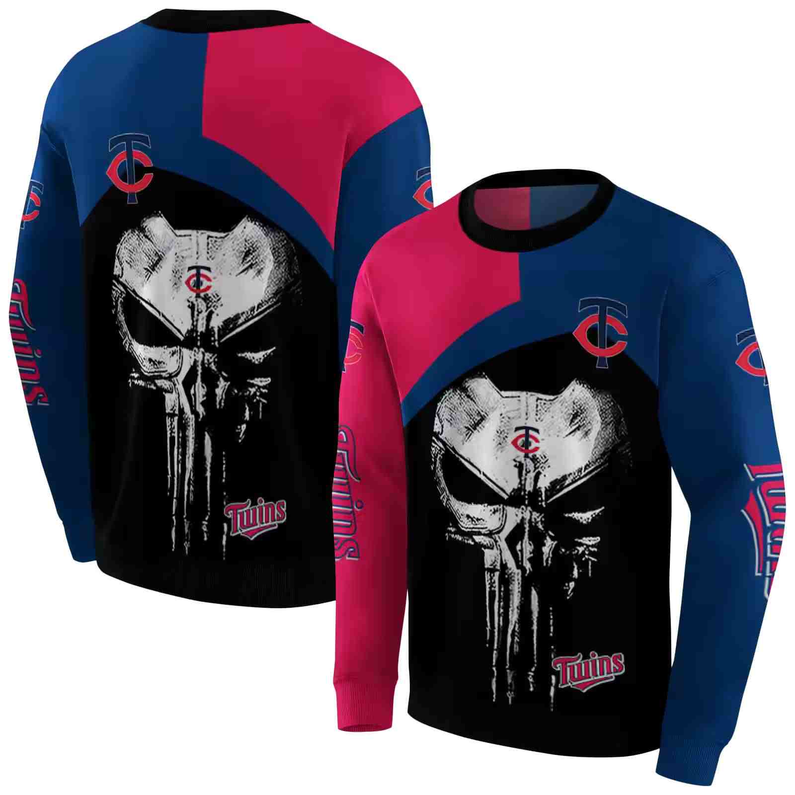 minnesota twins skull punisher red black hoodie premium grade