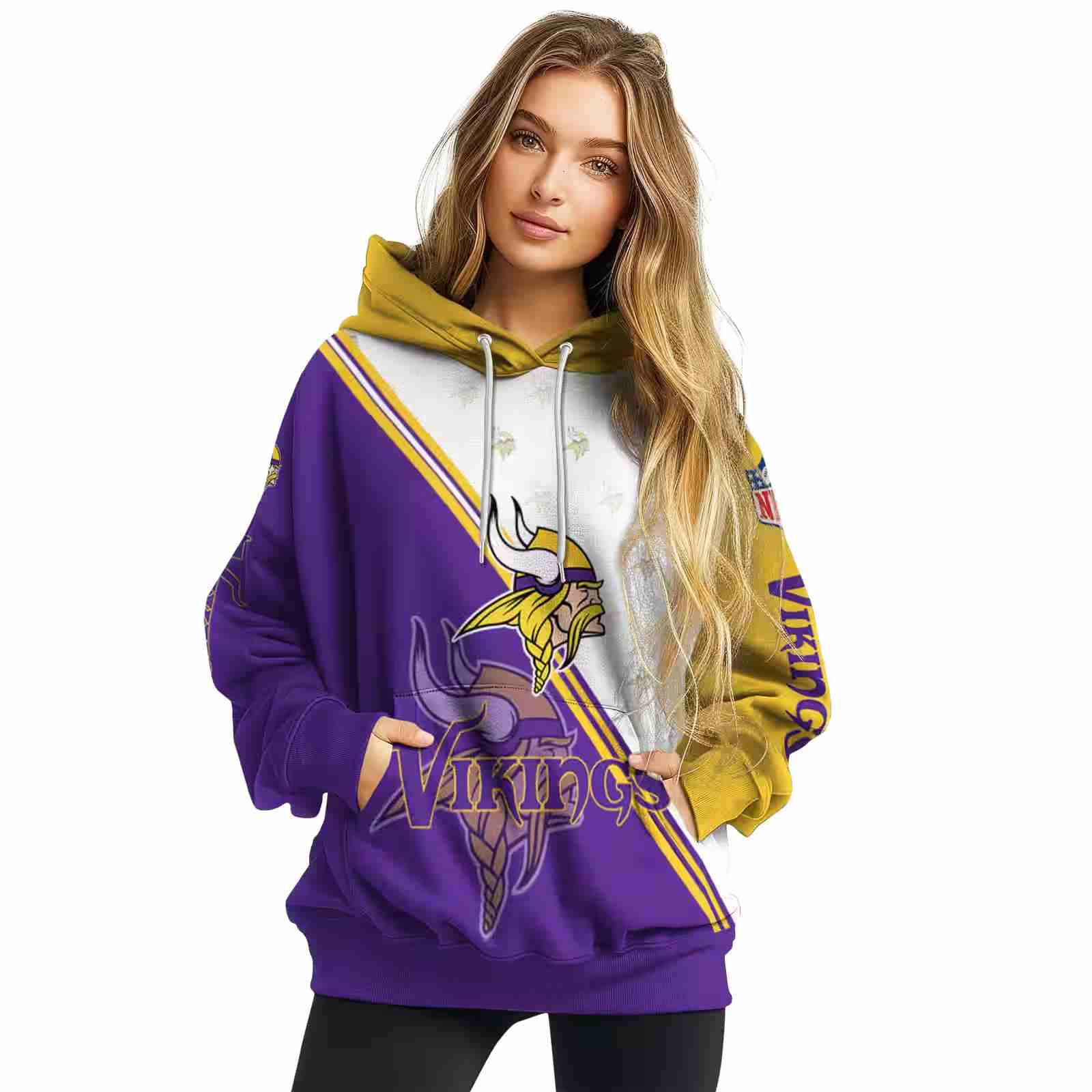 minnesota vikings diagonal stripe purple white hoodie high quality