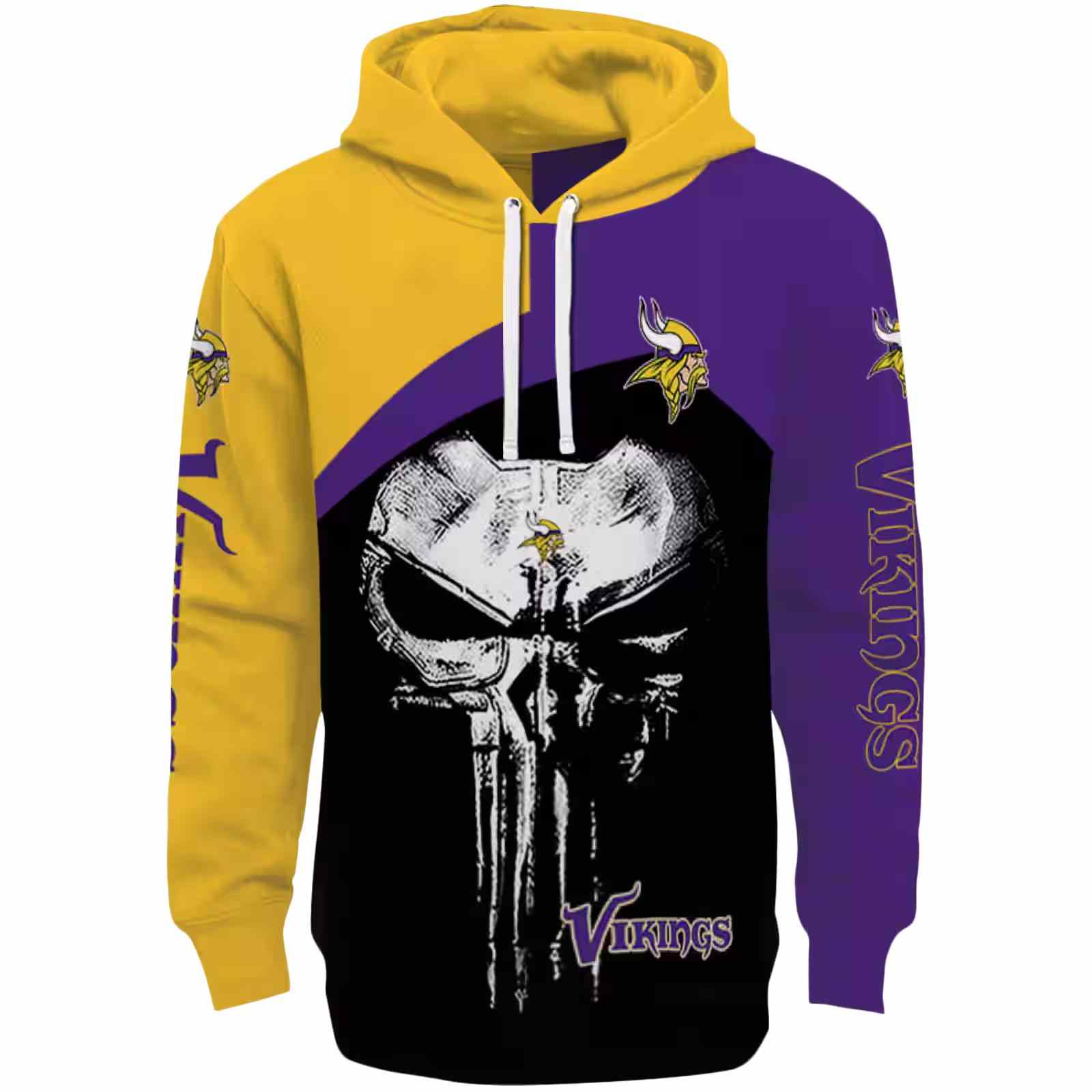 Minnesota Vikings Skull Punisher Gold Black Hoodie