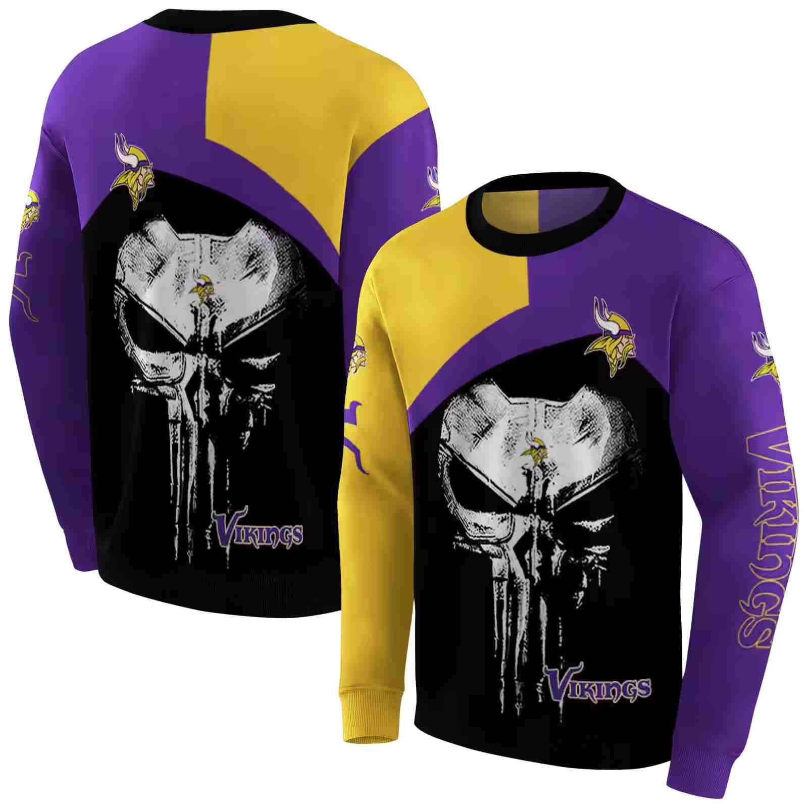 minnesota vikings skull punisher gold black hoodie premium grade