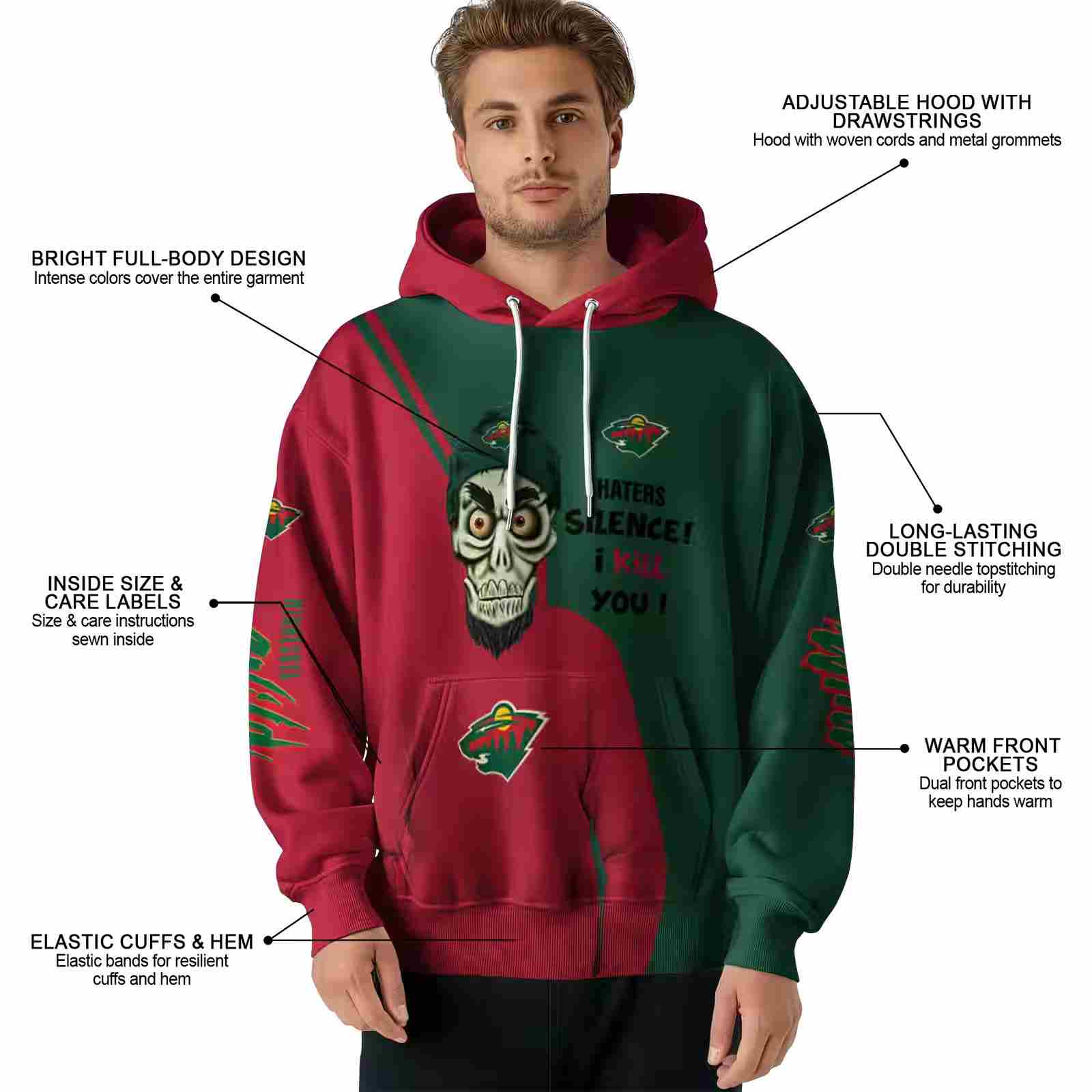 minnesota wild achmed skull red hoodie latest model