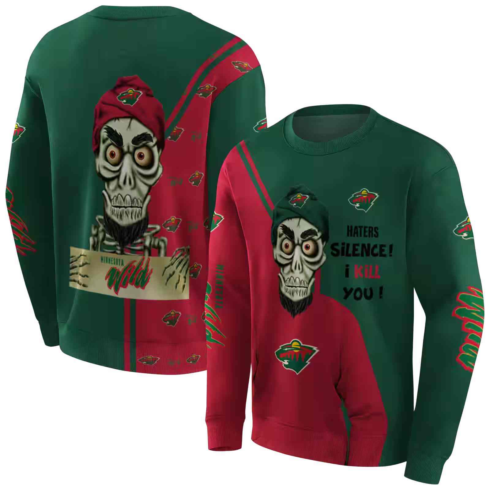 minnesota wild achmed skull red hoodie premium grade