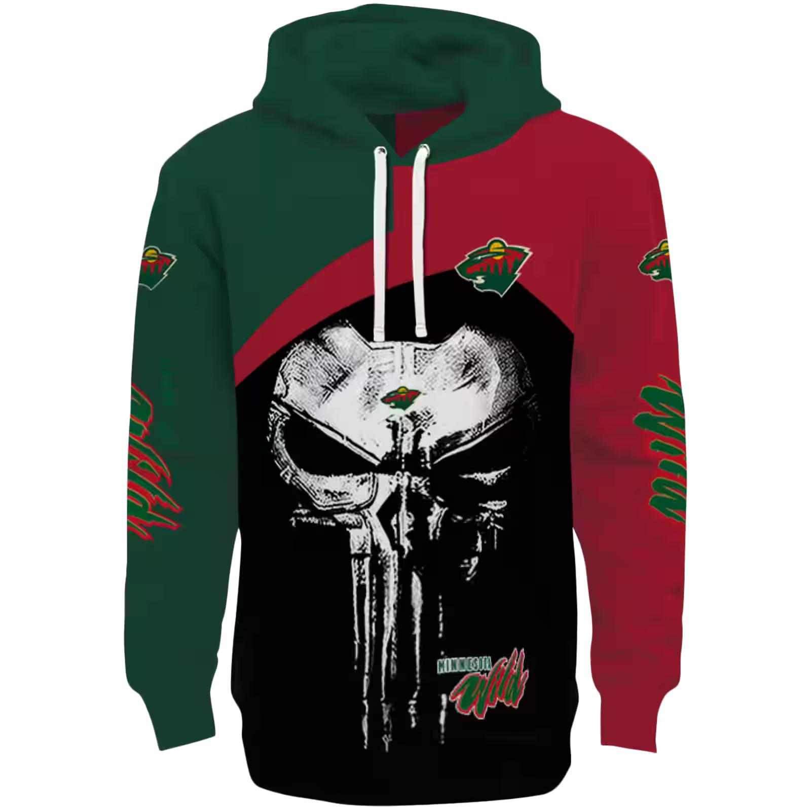 Minnesota Wild Skull Punisher Green Black Hoodie