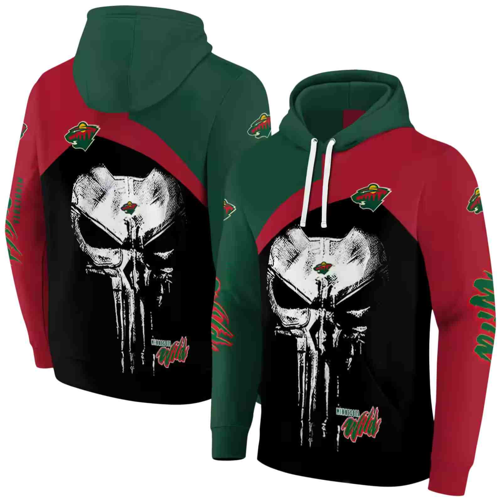 minnesota wild skull punisher green black hoodie fashion forward