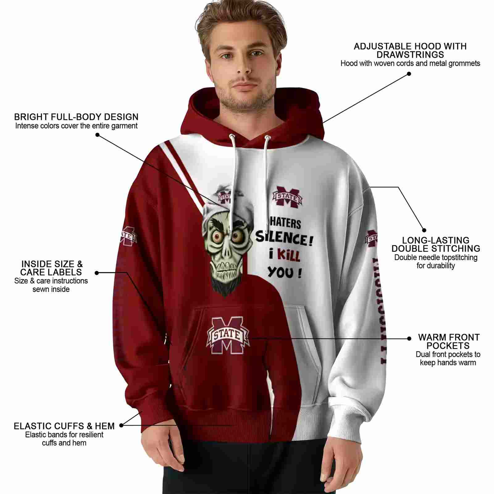 mississippi state bulldogs achmed skull maroon hoodie latest model