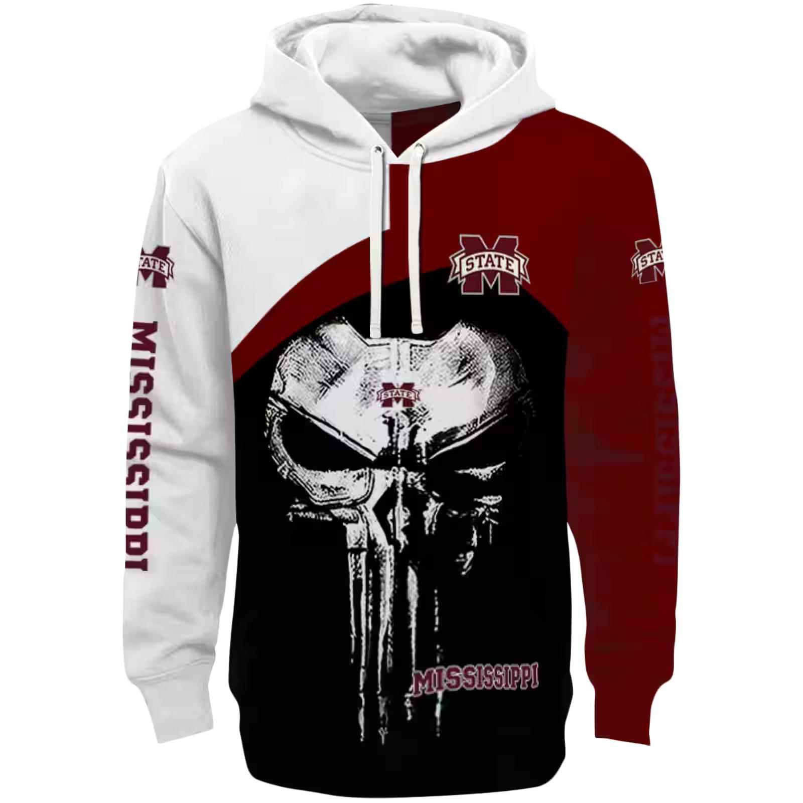 Mississippi State Bulldogs Skull Punisher White Black Hoodie