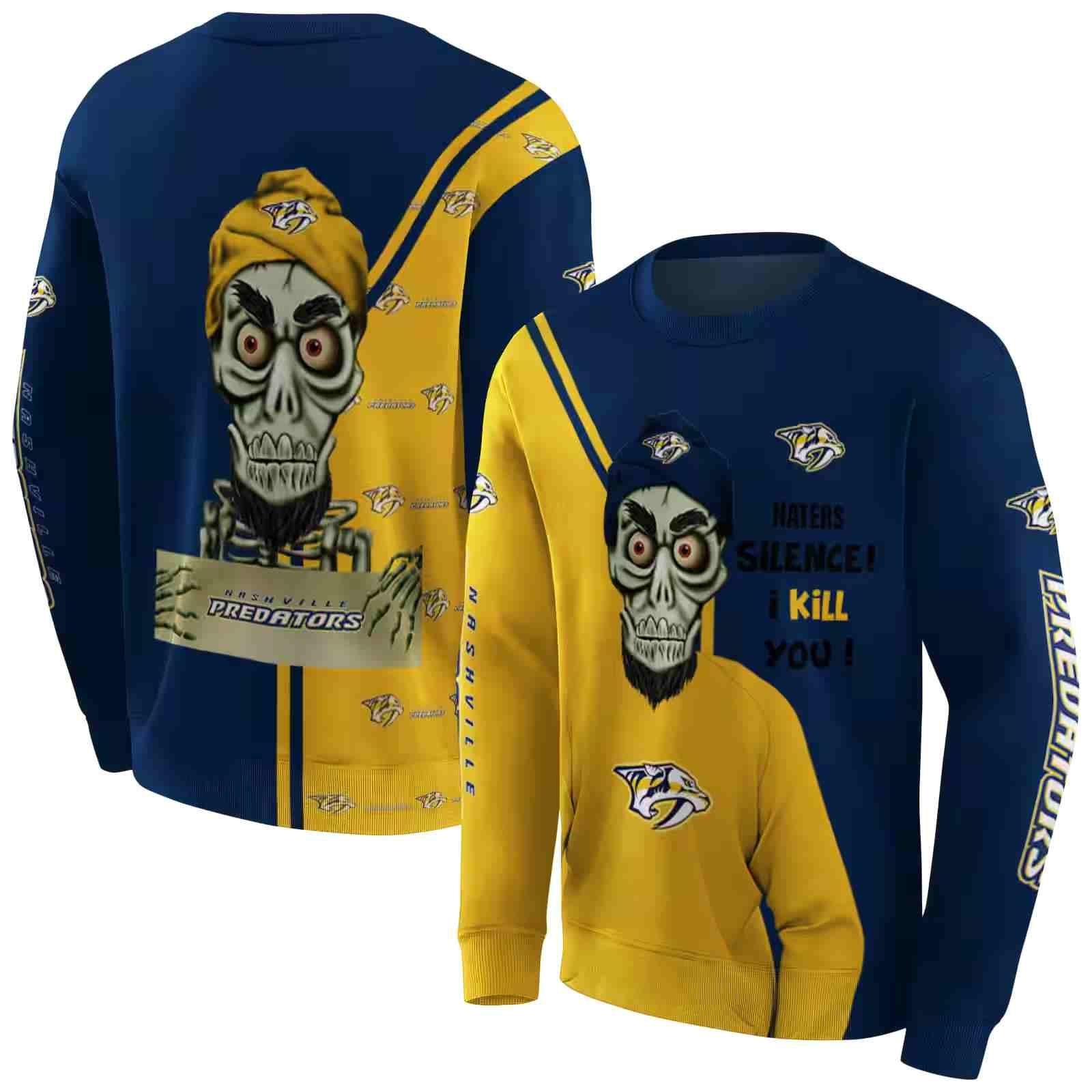 nashville predators achmed skull gold hoodie premium grade