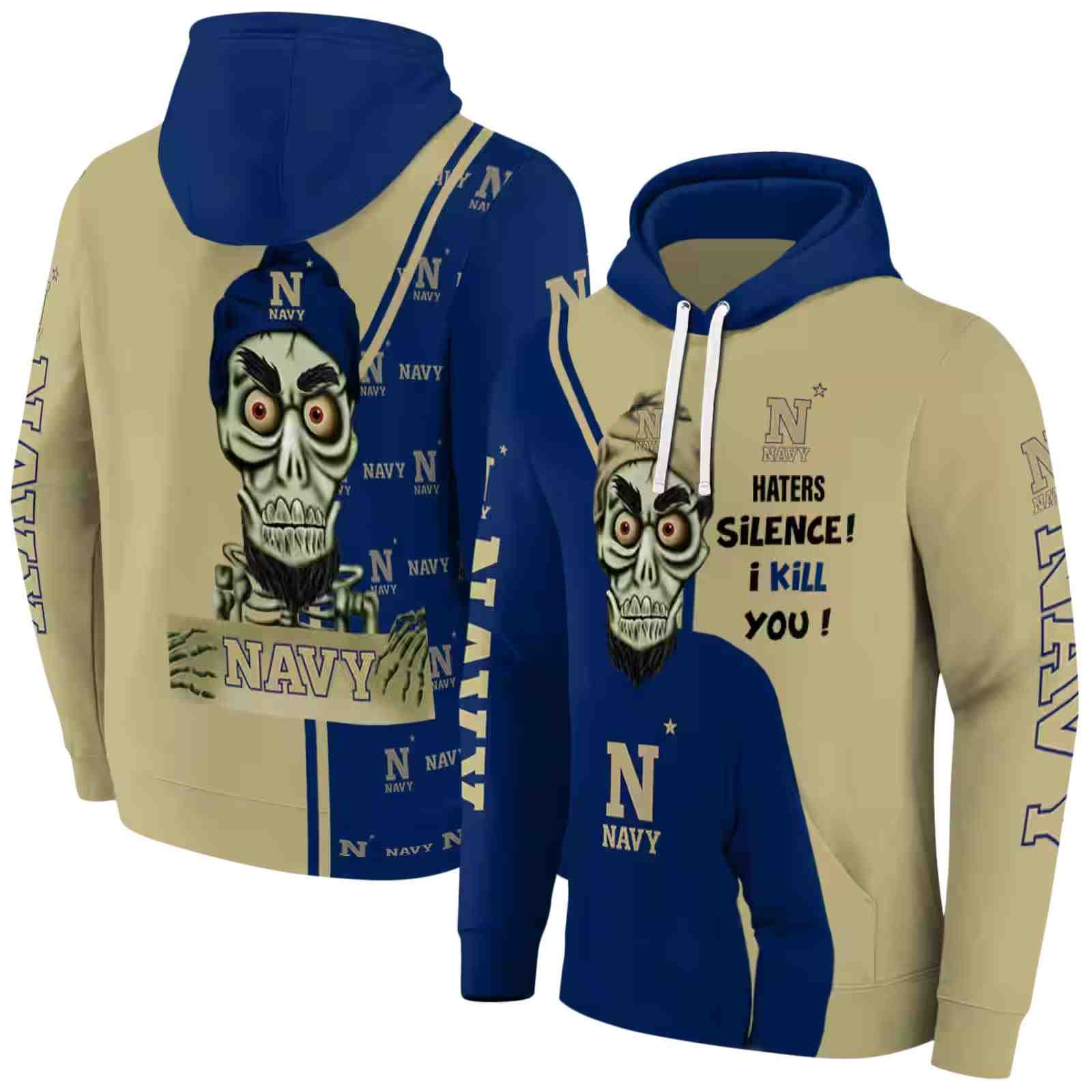 navy midshipmen achmed skull blue hoodie fashion forward