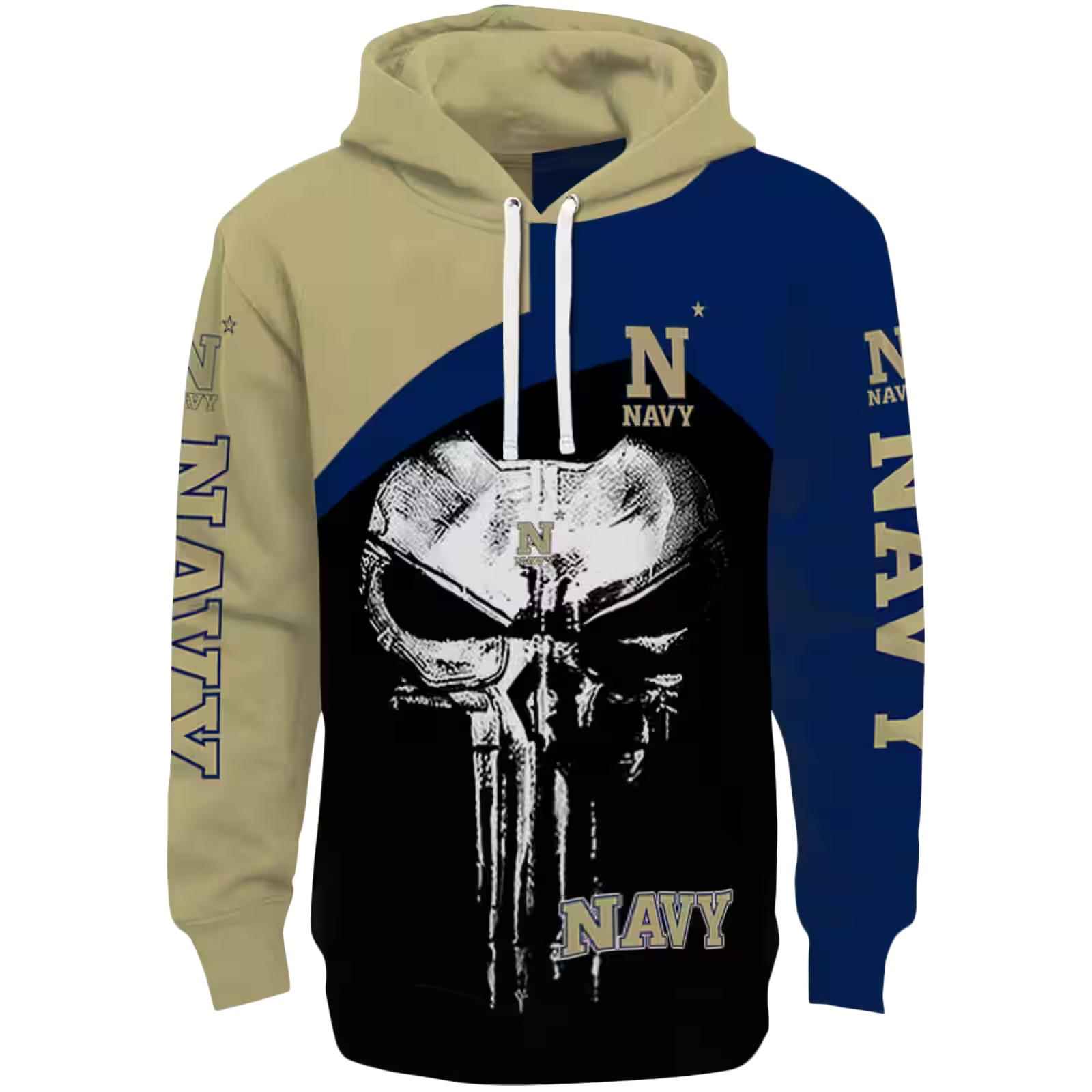 Navy Midshipmen Skull Punisher Gold Black Hoodie