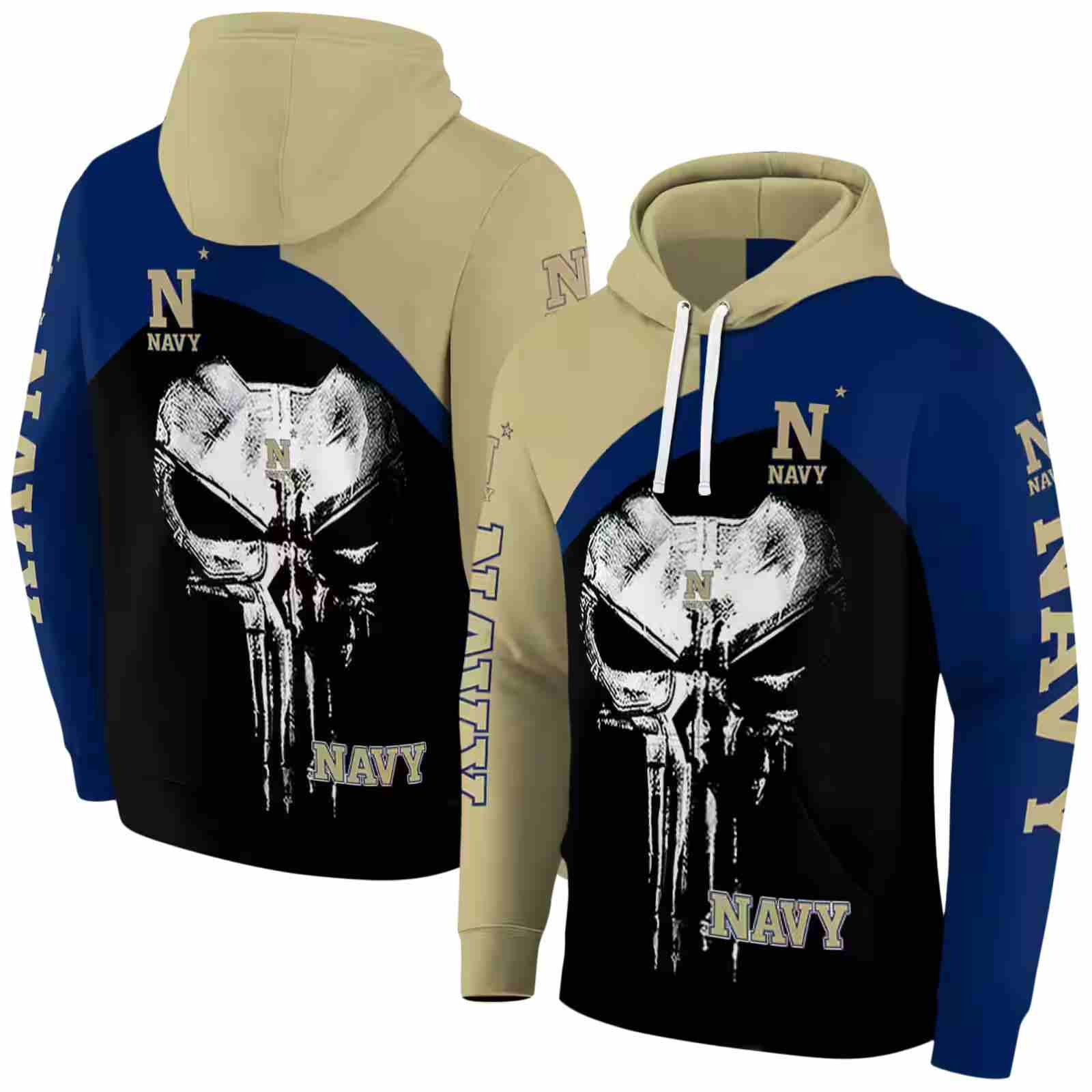 navy midshipmen skull punisher gold black hoodie fashion forward