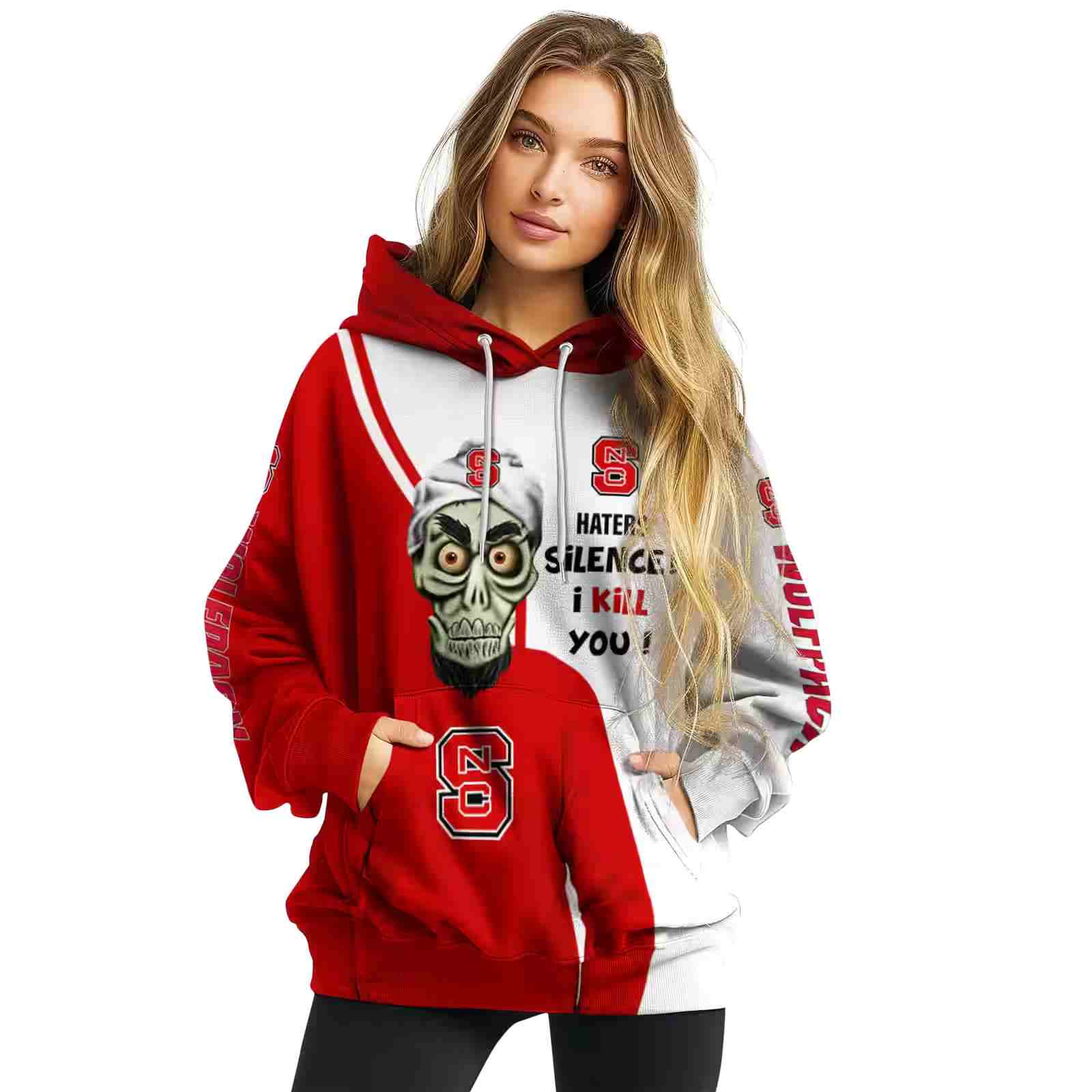 nc state wolfpack achmed skull red hoodie high quality