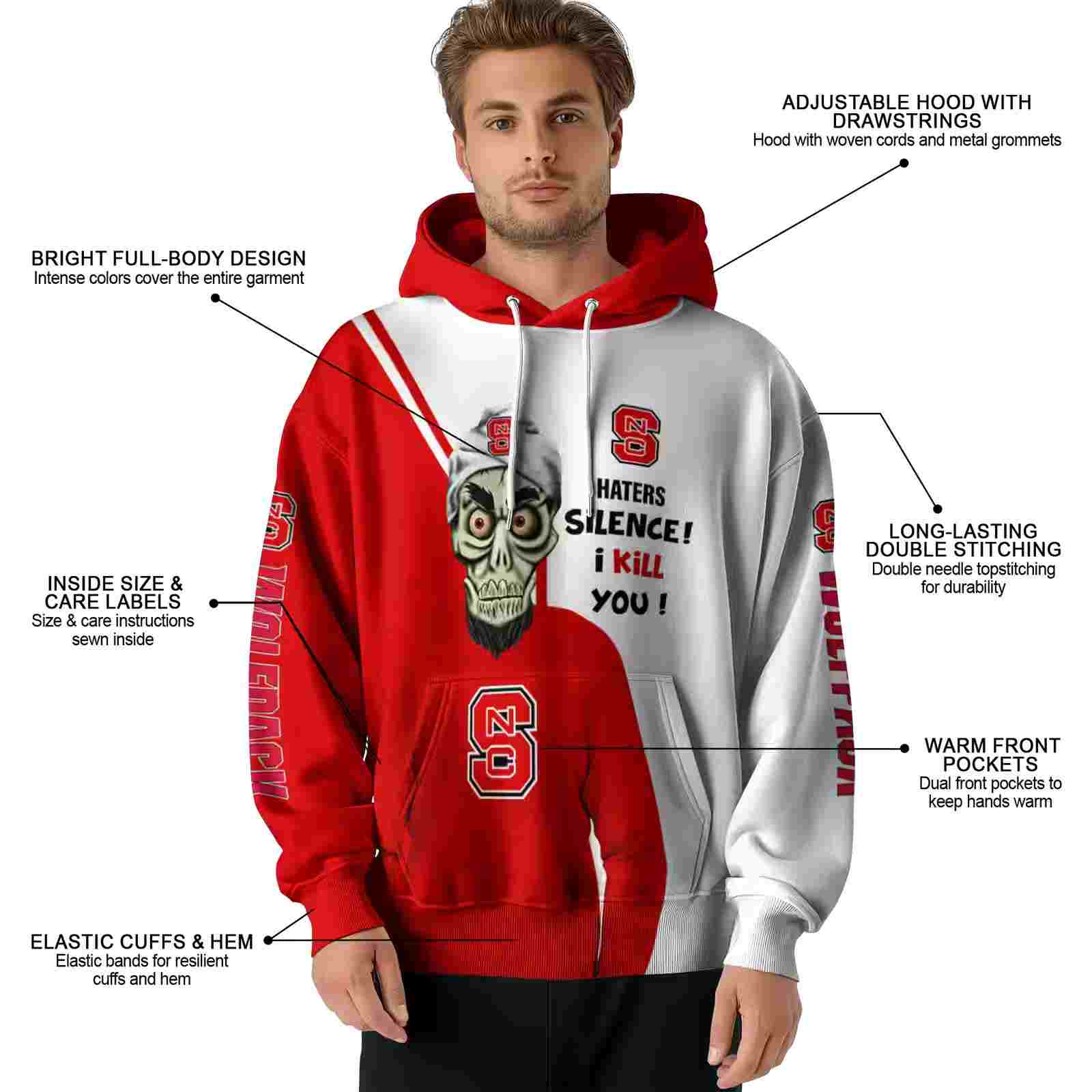 nc state wolfpack achmed skull red hoodie latest model