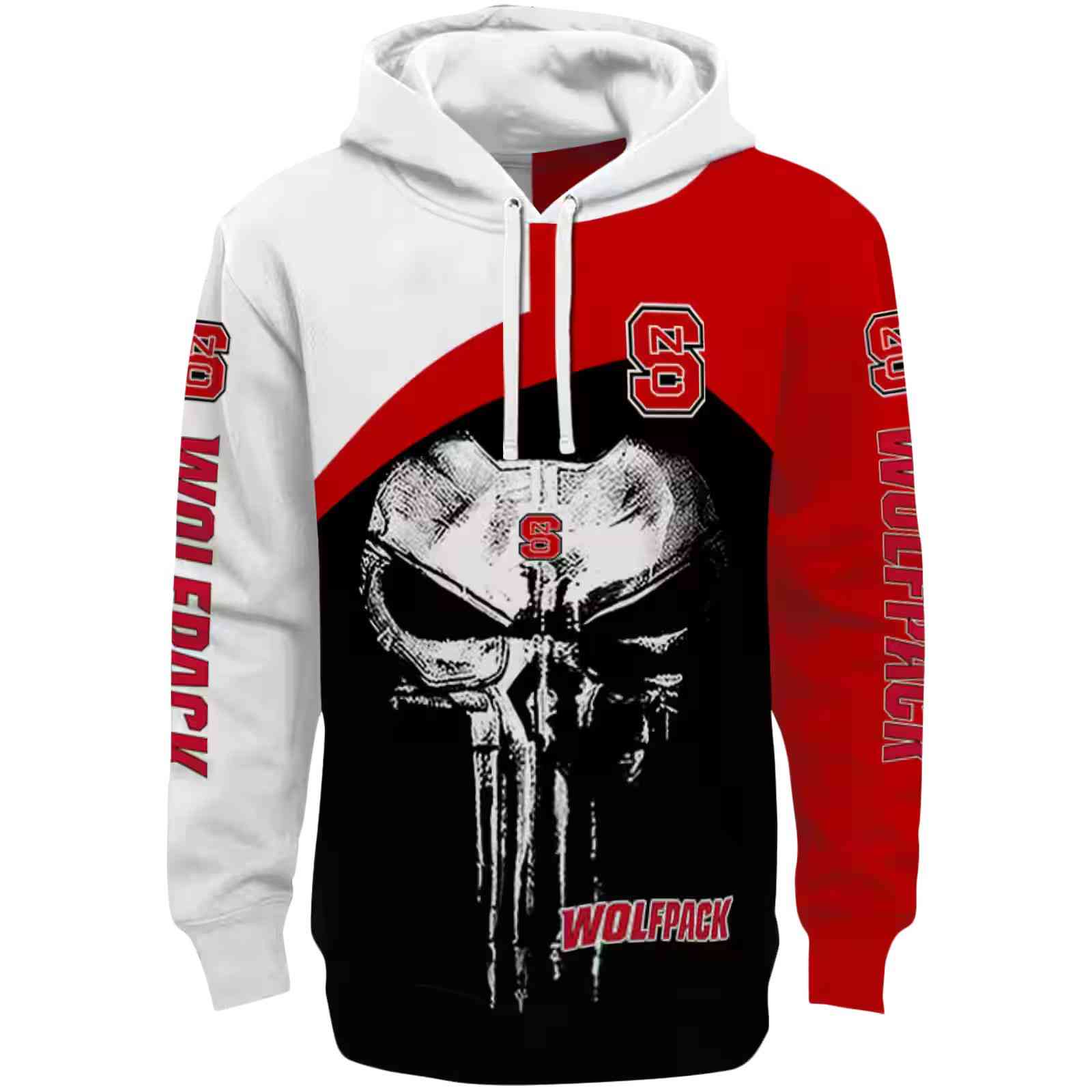 NC State Wolfpack Skull Punisher White Black Hoodie