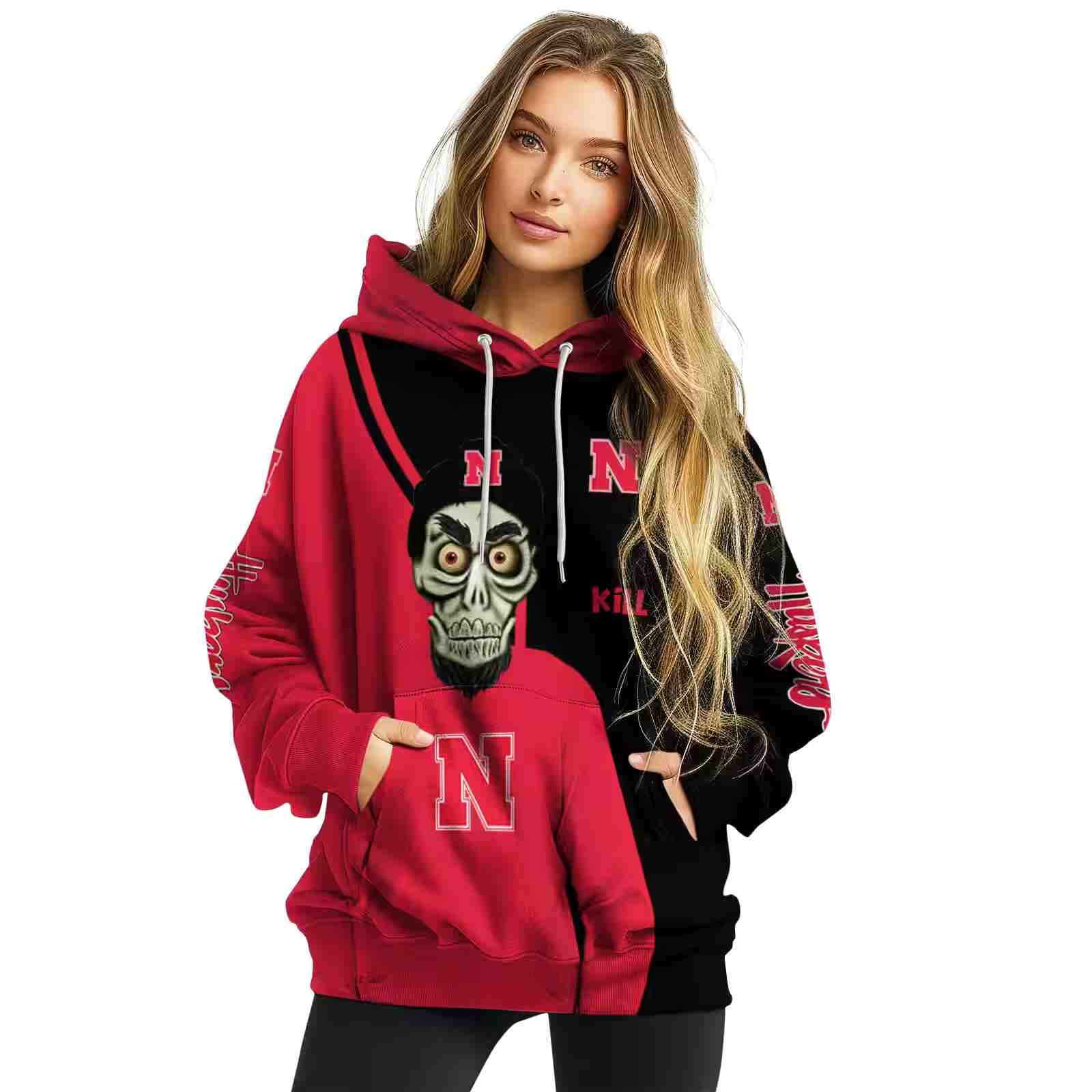 nebraska cornhuskers achmed skull red hoodie high quality