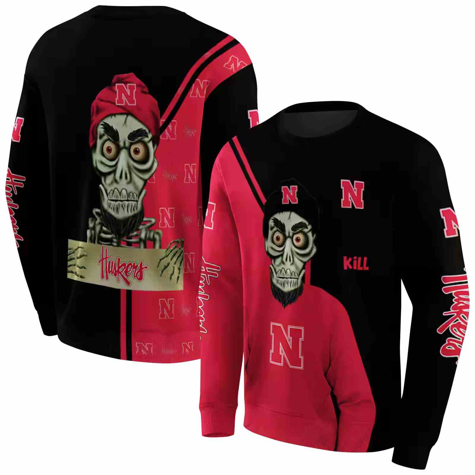 nebraska cornhuskers achmed skull red hoodie premium grade