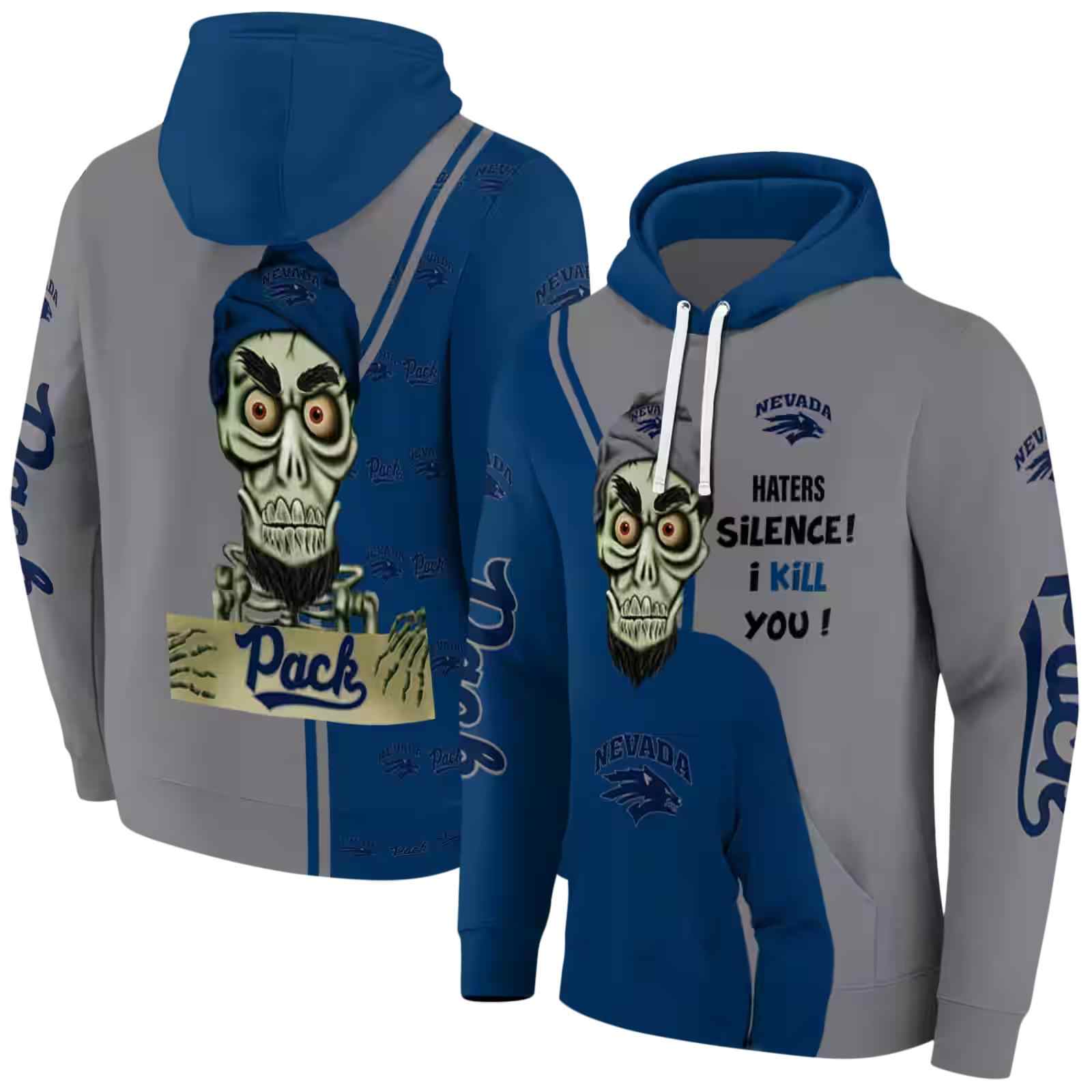 nevada wolf pack achmed skull blue hoodie fashion forward