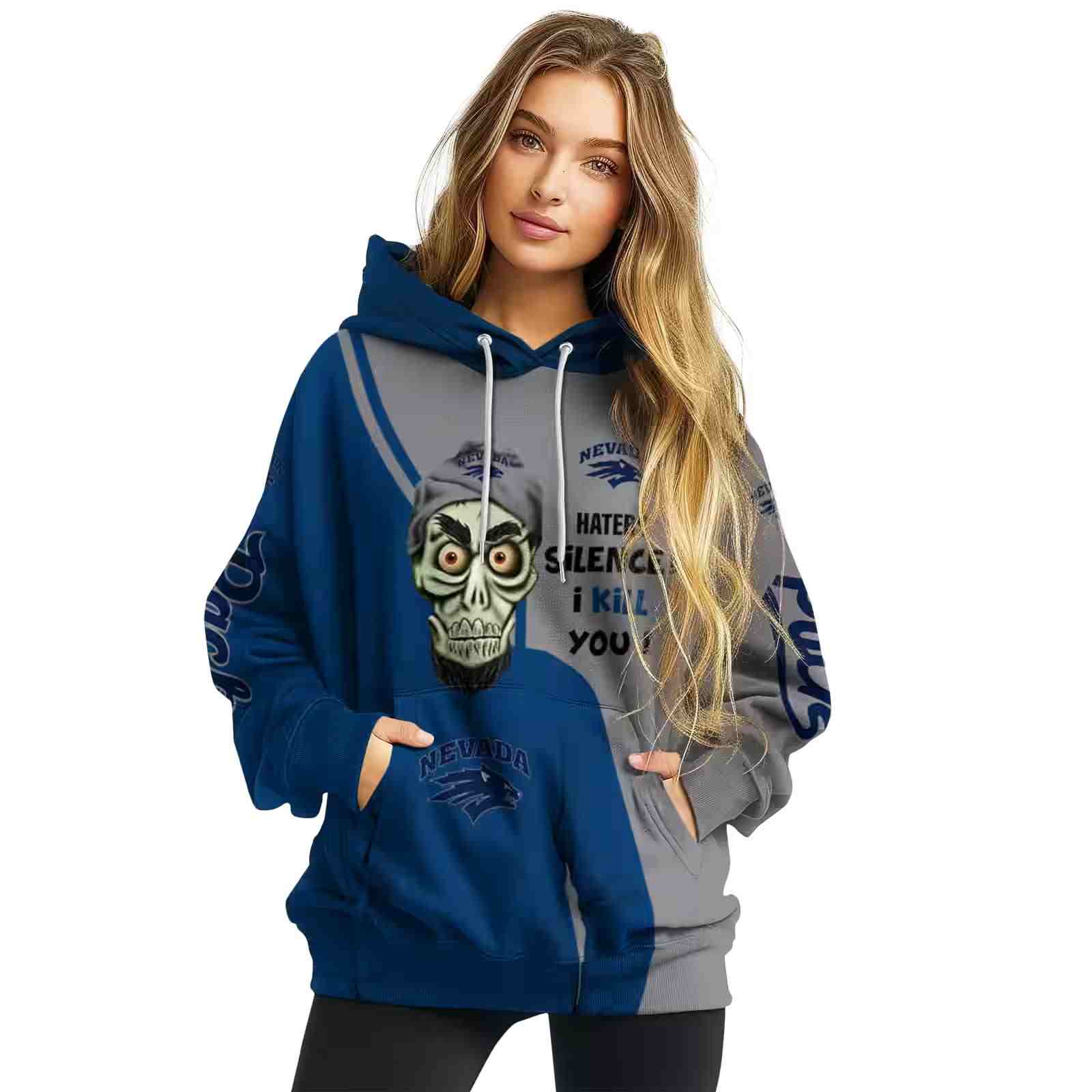 nevada wolf pack achmed skull blue hoodie high quality