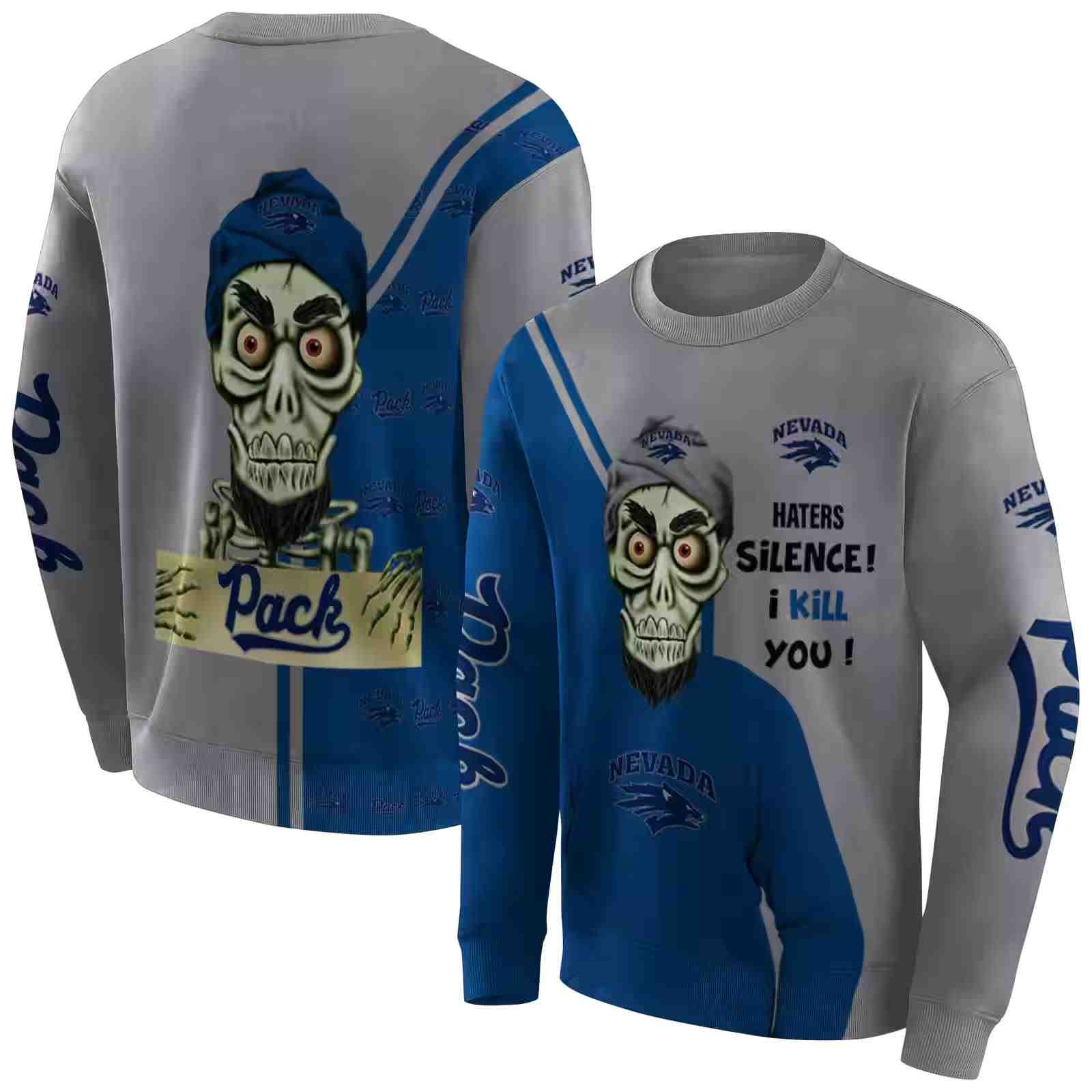 nevada wolf pack achmed skull blue hoodie premium grade