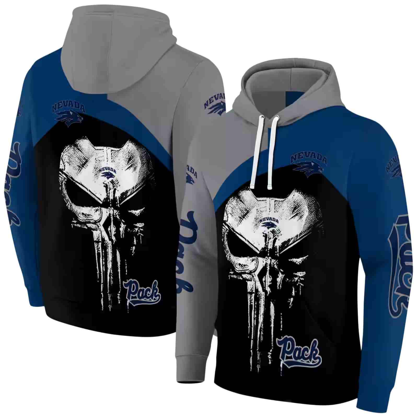 nevada wolf pack skull punisher grey black hoodie fashion forward