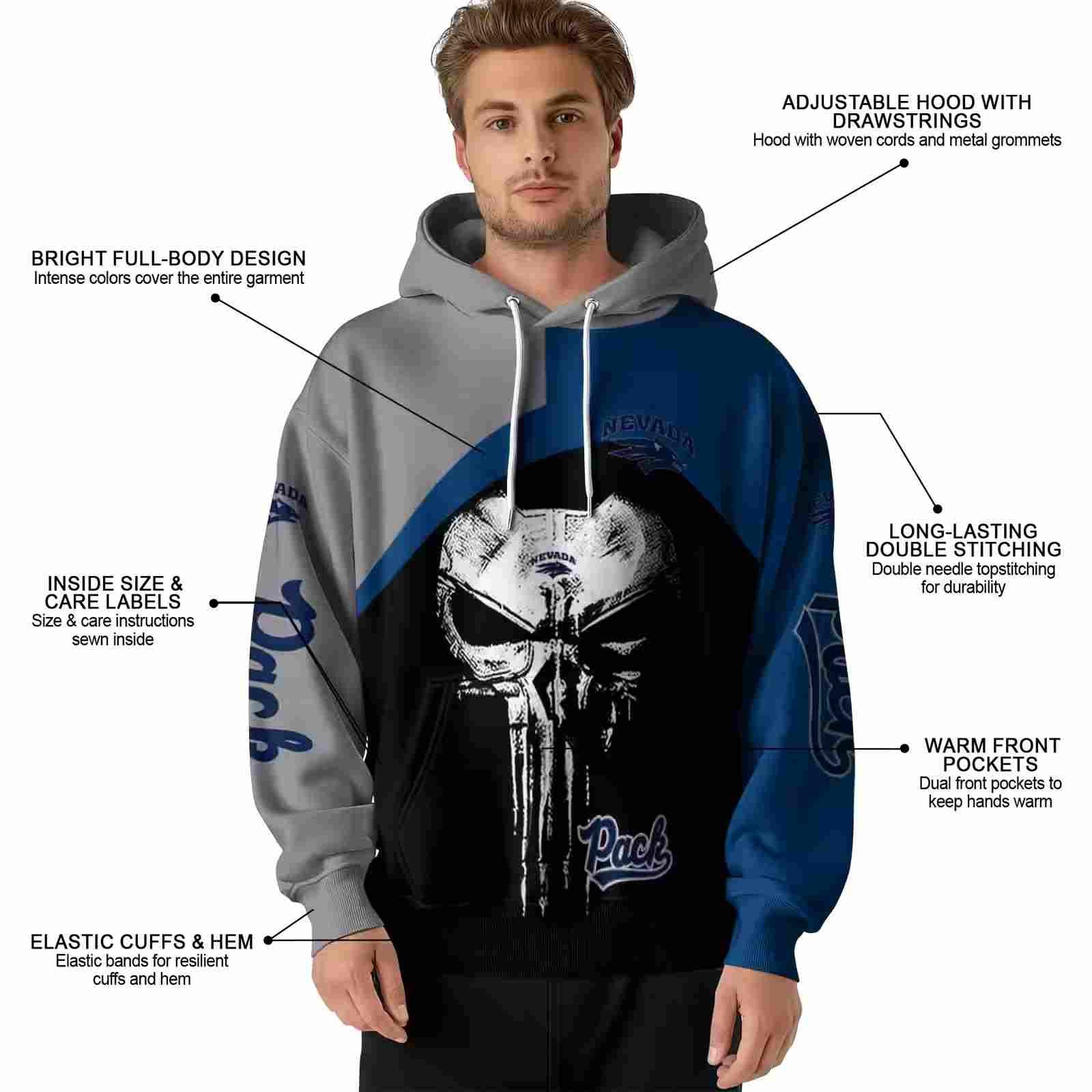 nevada wolf pack skull punisher grey black hoodie latest model