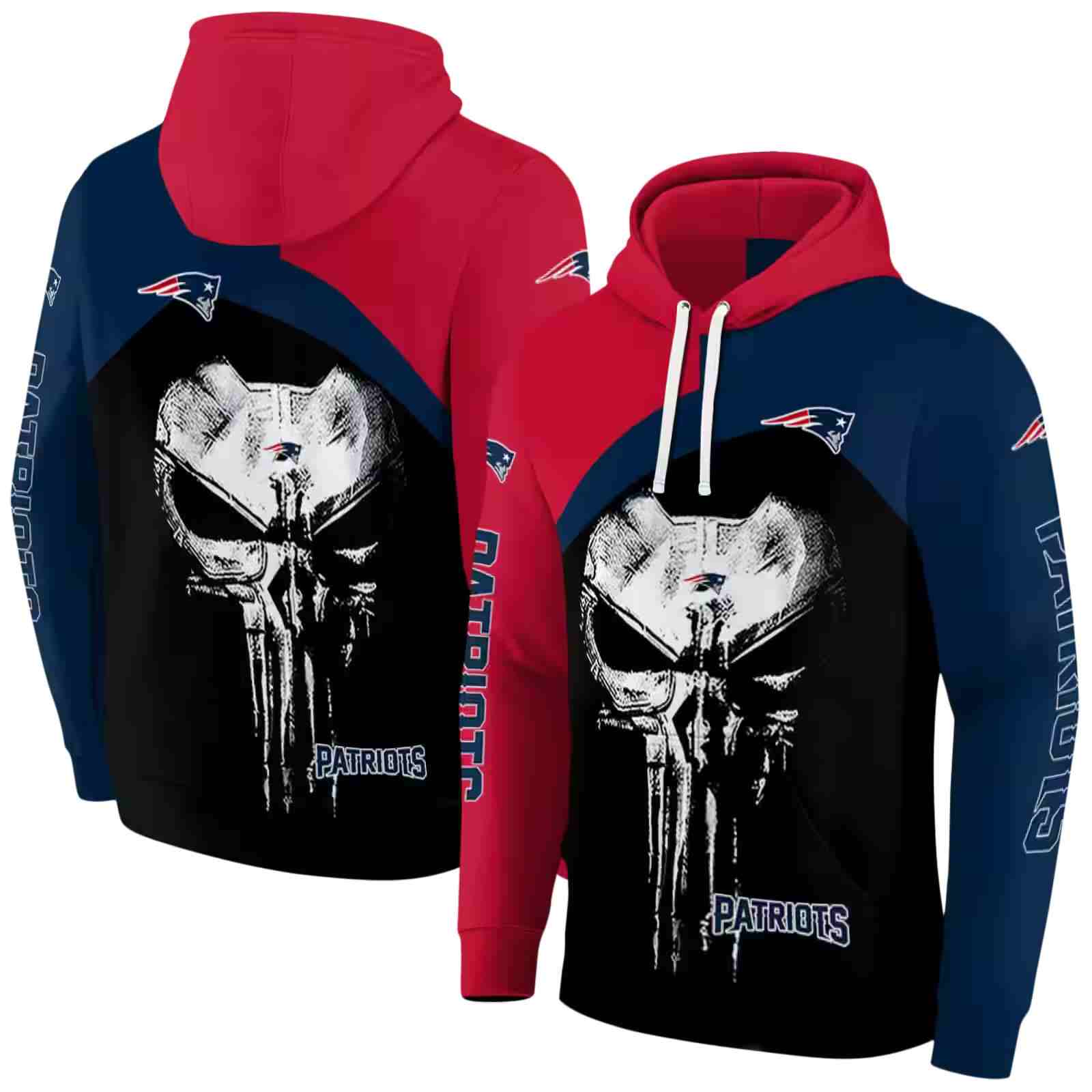 new england patriots skull punisher red black hoodie fashion forward