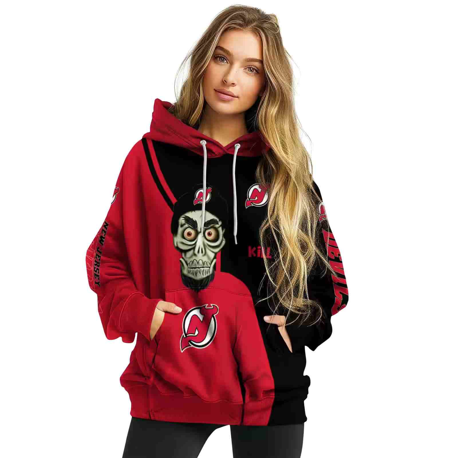 new jersey devils achmed skull red hoodie high quality