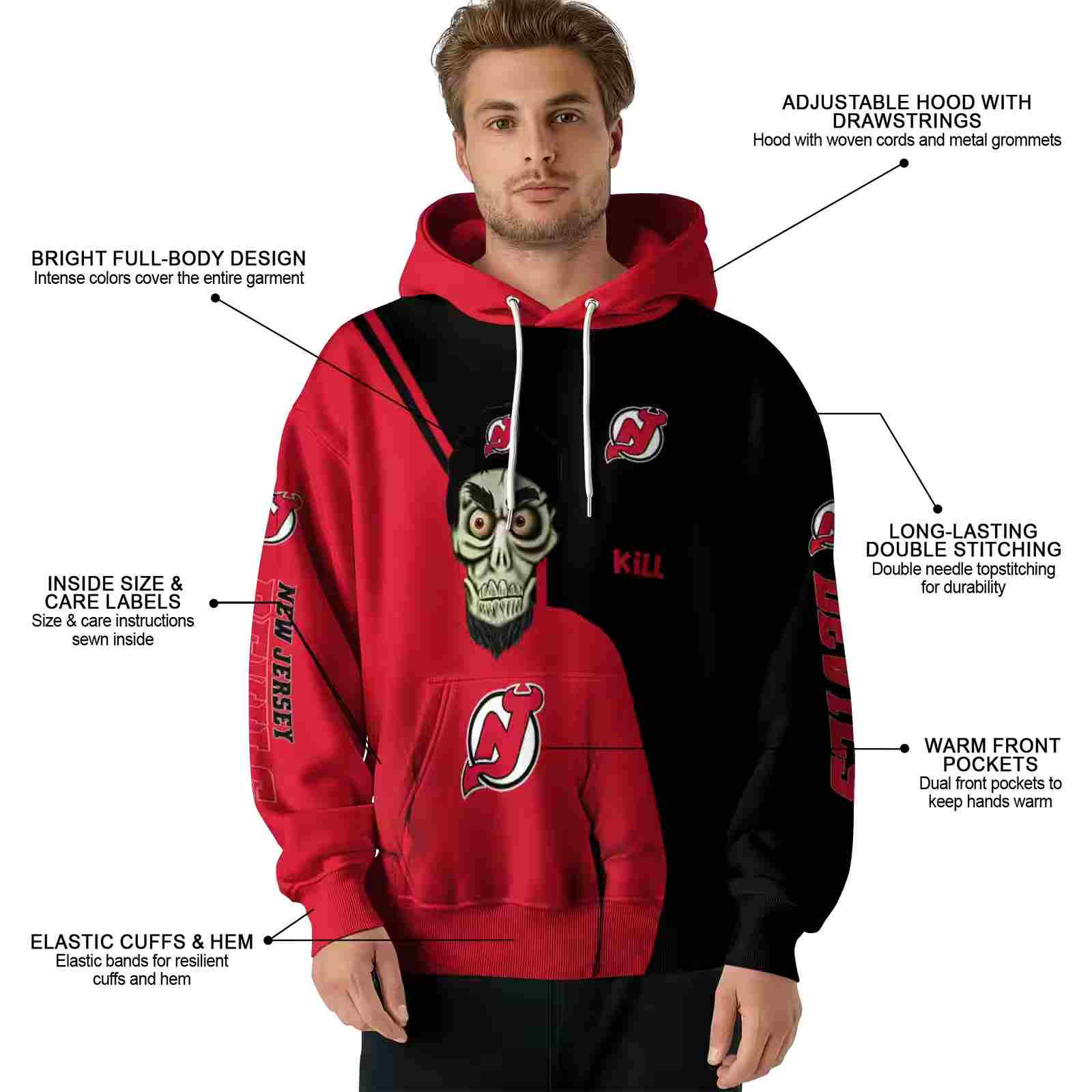 new jersey devils achmed skull red hoodie latest model