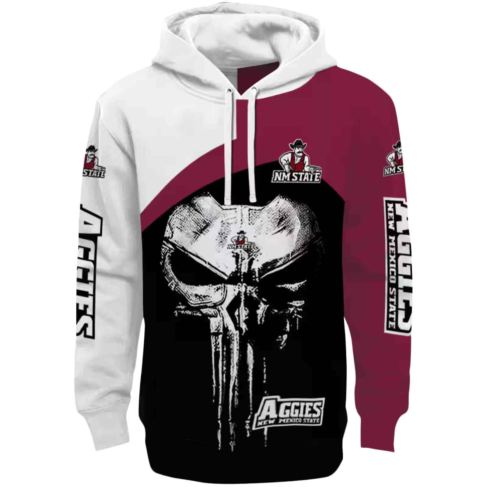 New Mexico State Aggies Skull Punisher White Black Hoodie