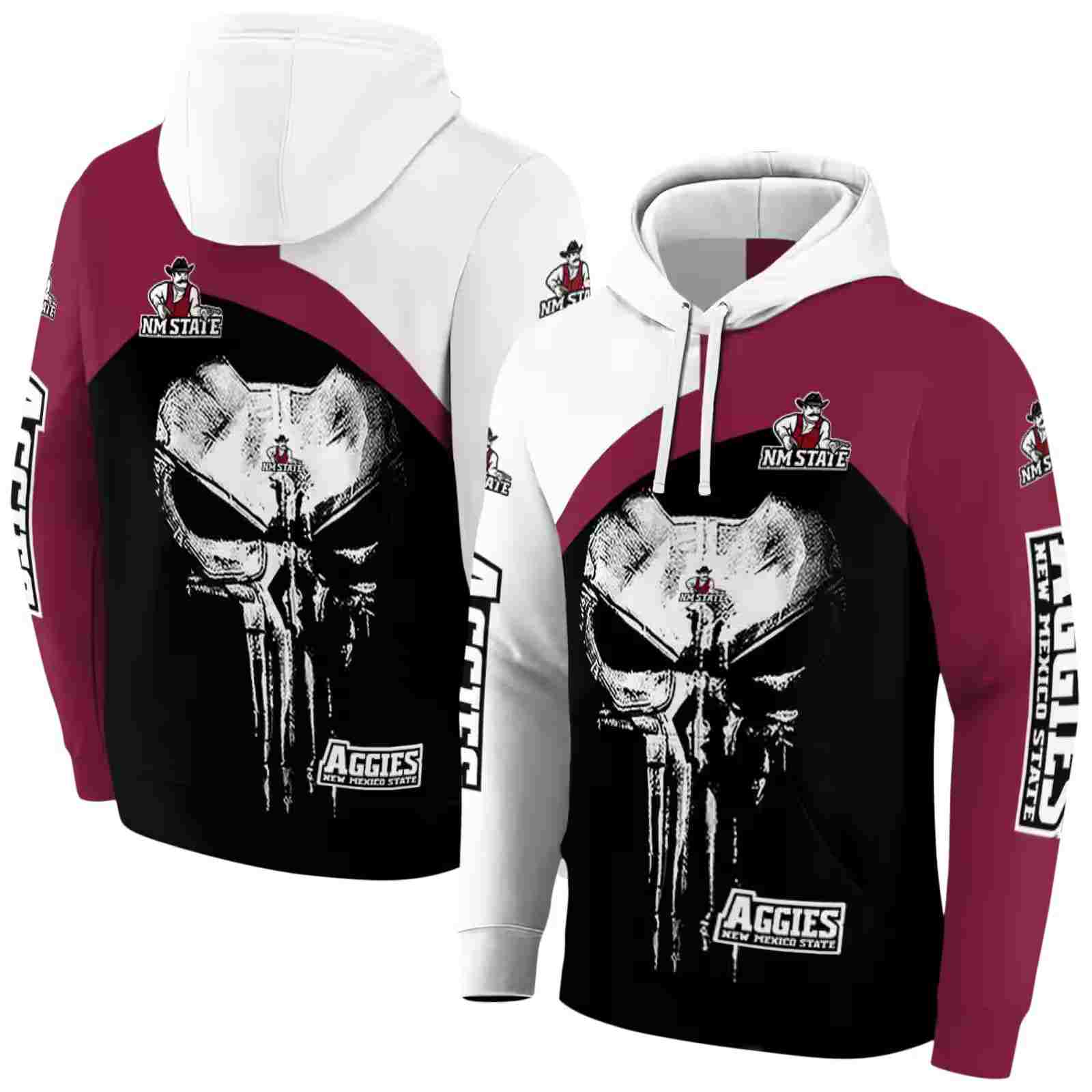 new mexico state aggies skull punisher white black hoodie fashion forward