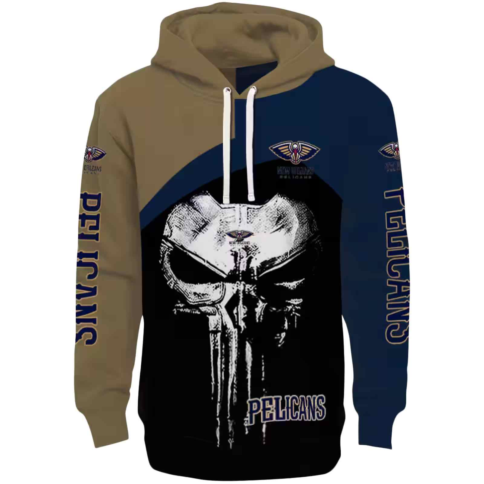 New Orleans Pelicans Skull Punisher Gold Black Hoodie