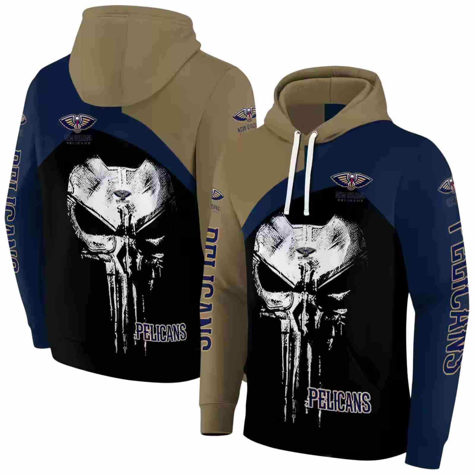 new orleans pelicans skull punisher gold black hoodie fashion forward