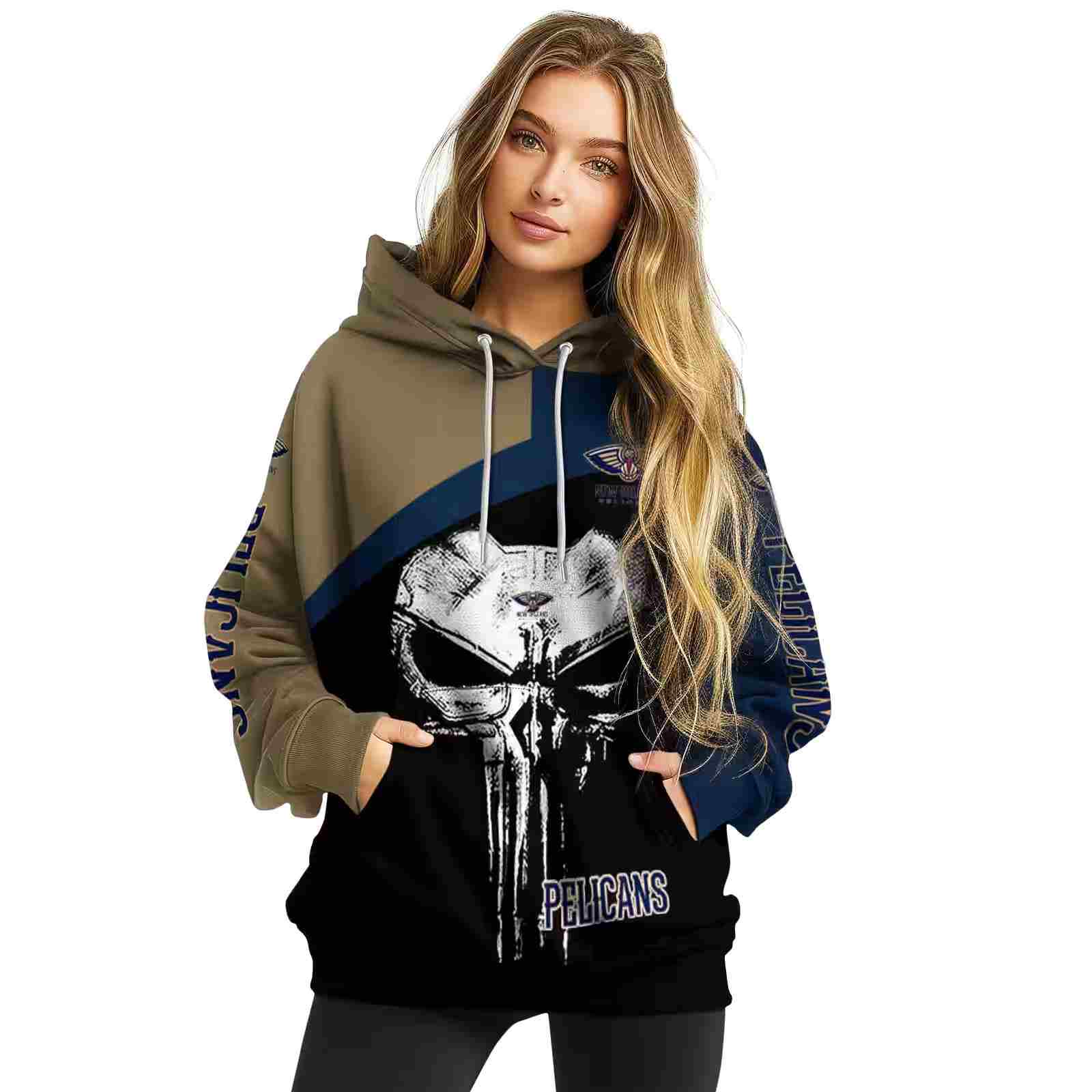 new orleans pelicans skull punisher gold black hoodie high quality