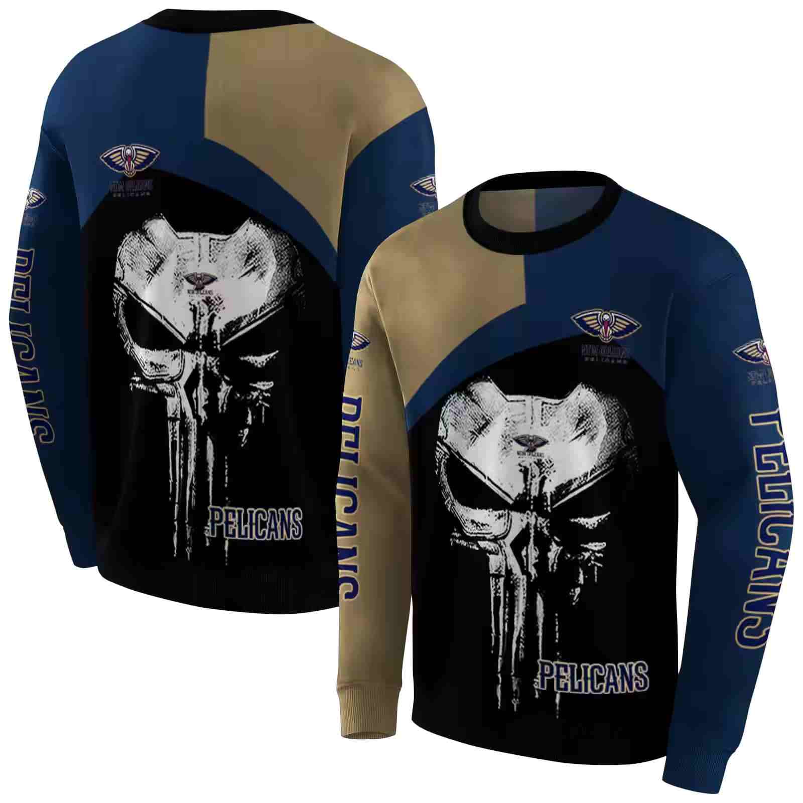 new orleans pelicans skull punisher gold black hoodie premium grade