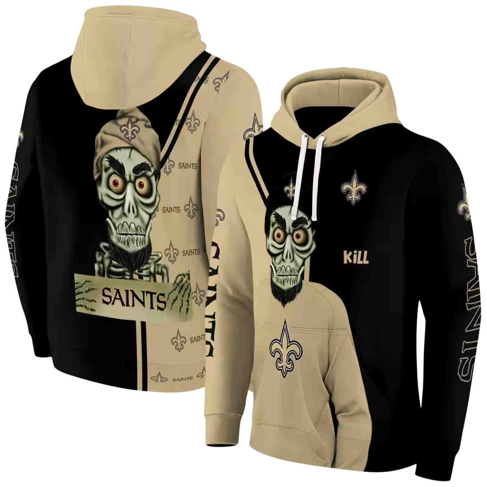 new orleans saints achmed skull gold hoodie fashion forward