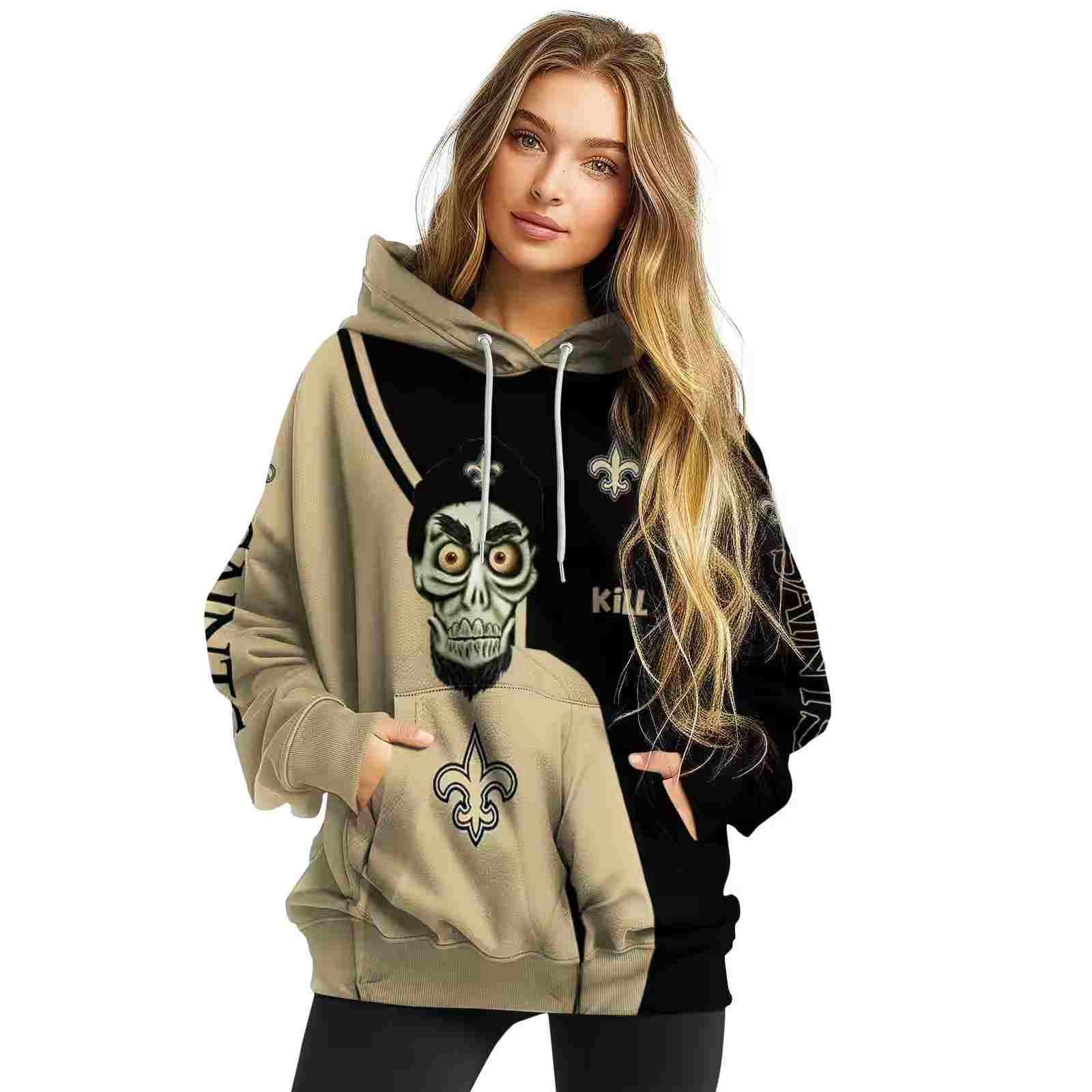 new orleans saints achmed skull gold hoodie high quality
