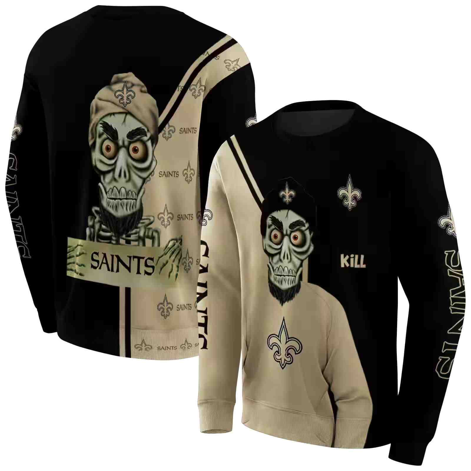 new orleans saints achmed skull gold hoodie premium grade