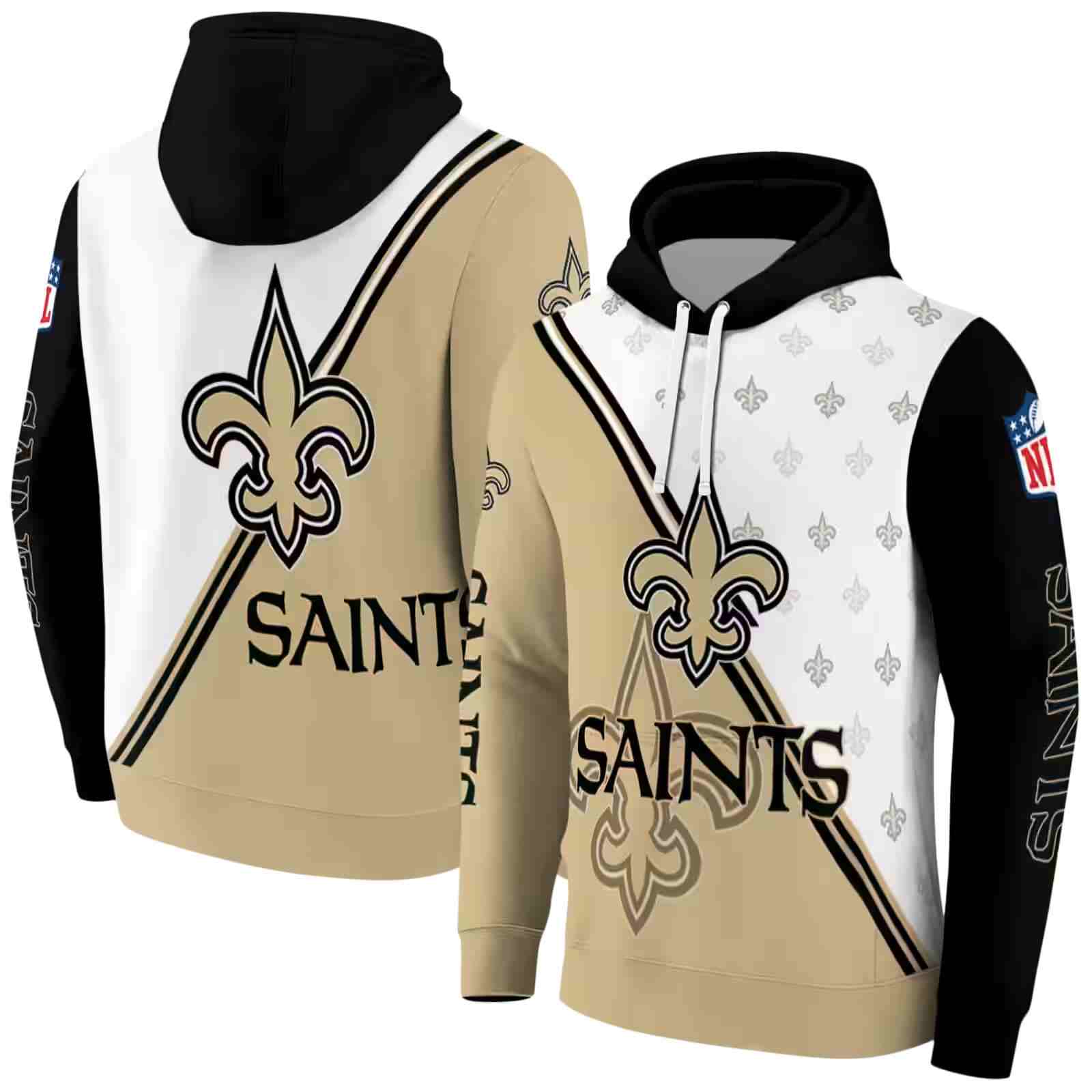 new orleans saints diagonal stripe gold white hoodie fashion forward