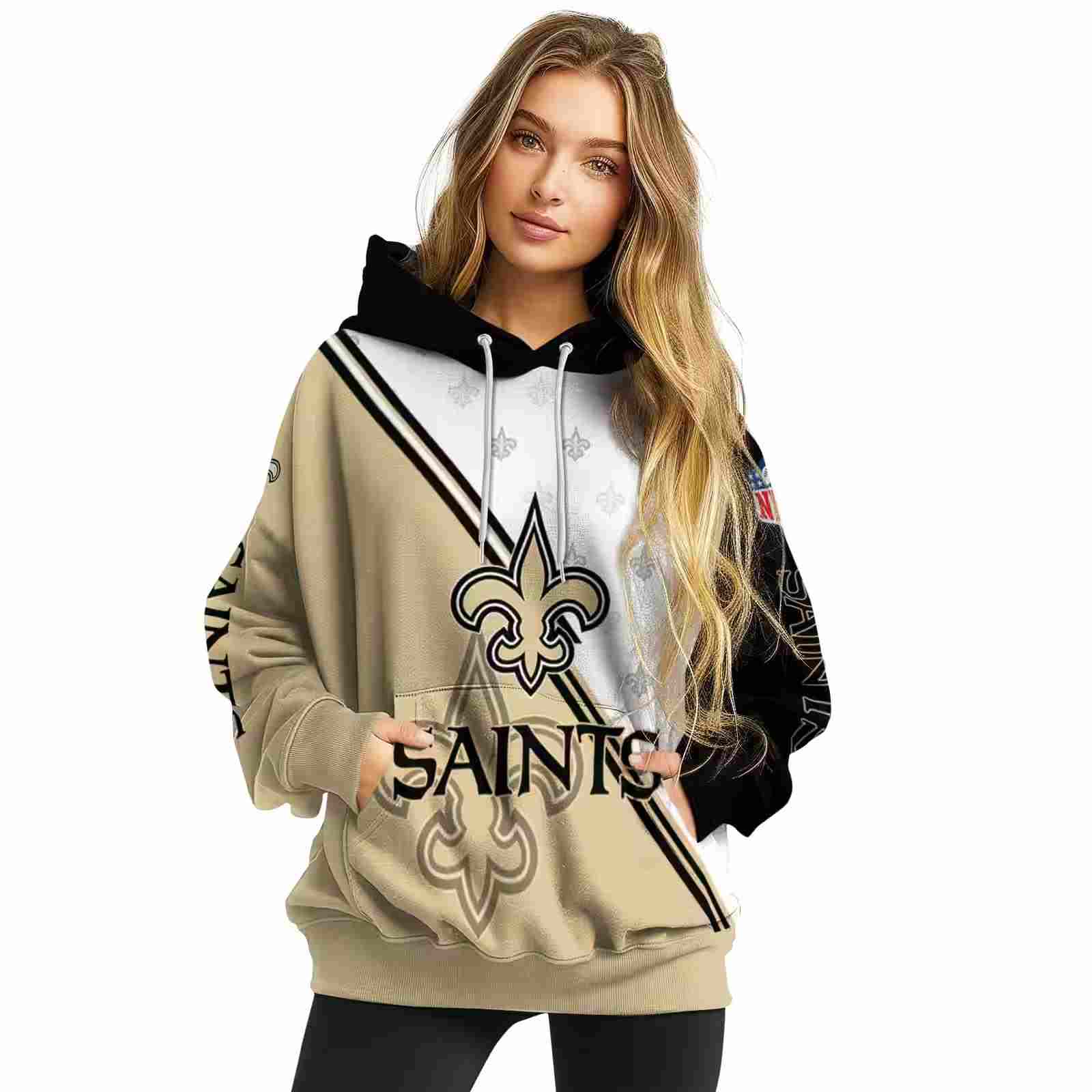 new orleans saints diagonal stripe gold white hoodie high quality