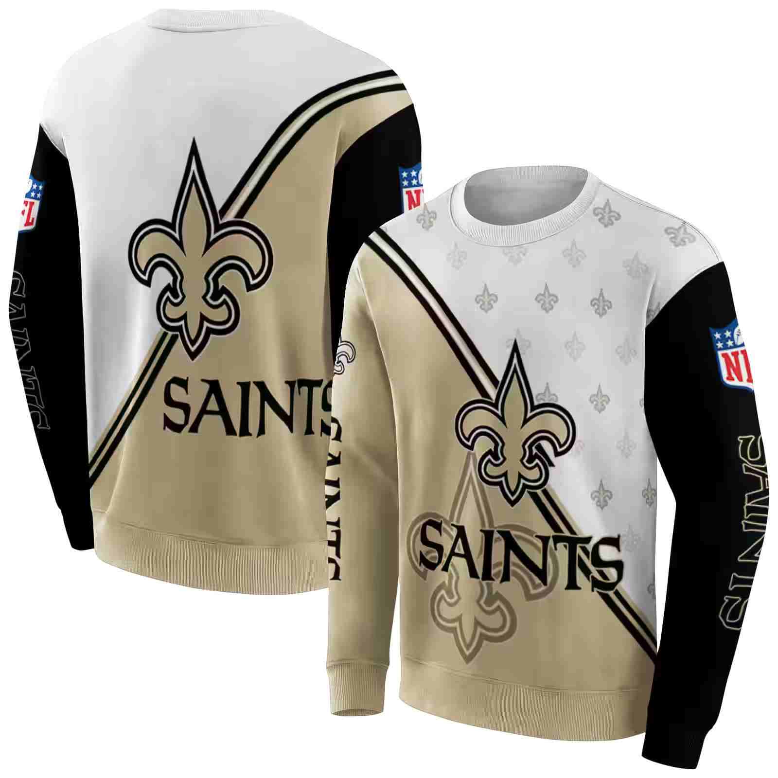 new orleans saints diagonal stripe gold white hoodie premium grade